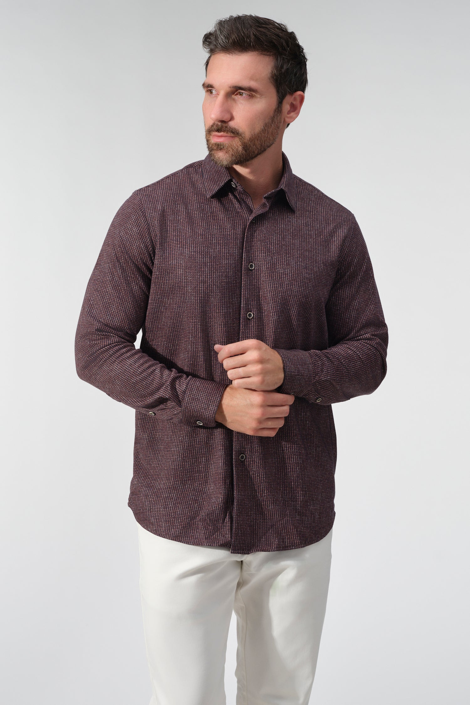 Houndstooth Print Knit Shirt