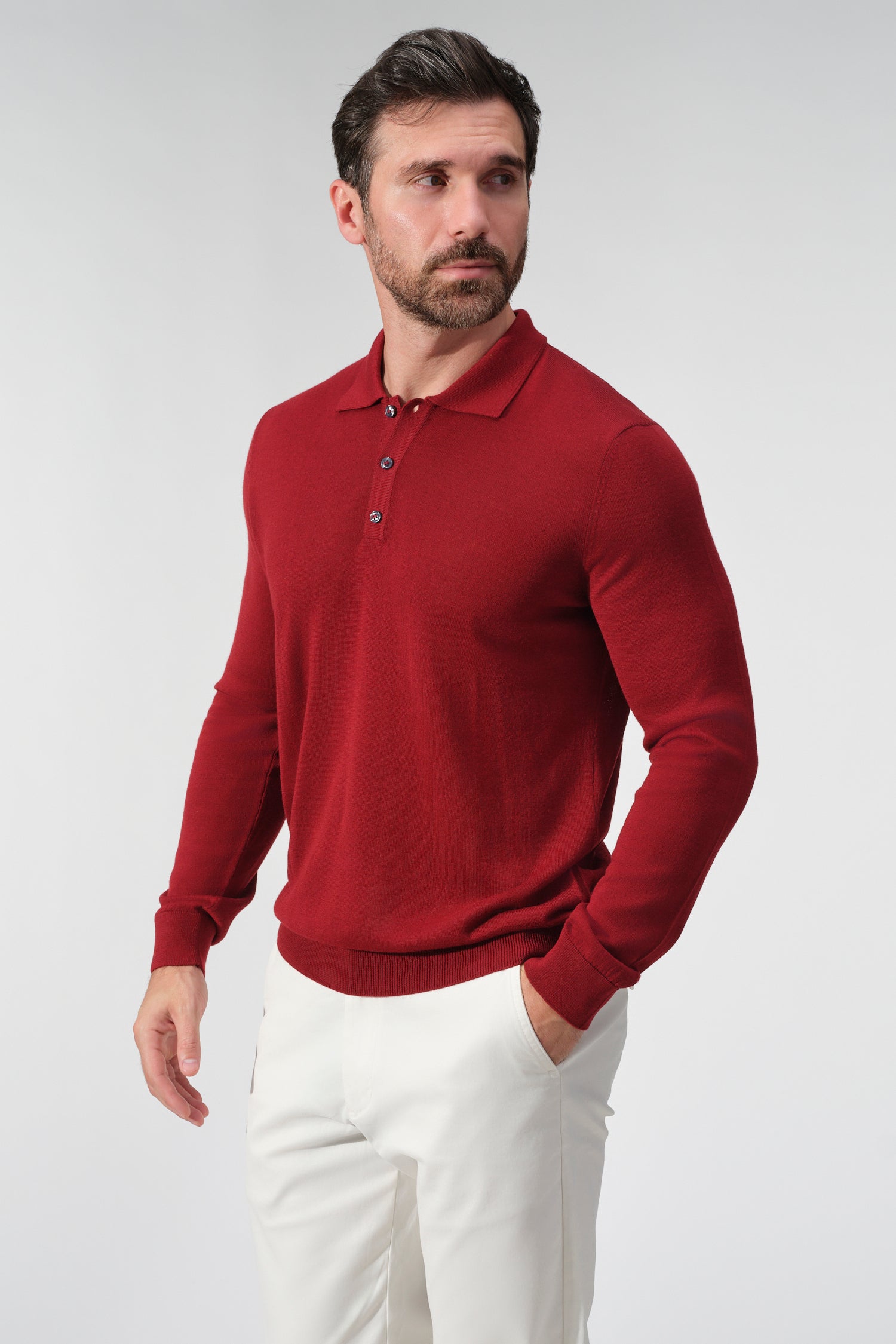 Merino Wool Solid Polo Sweater