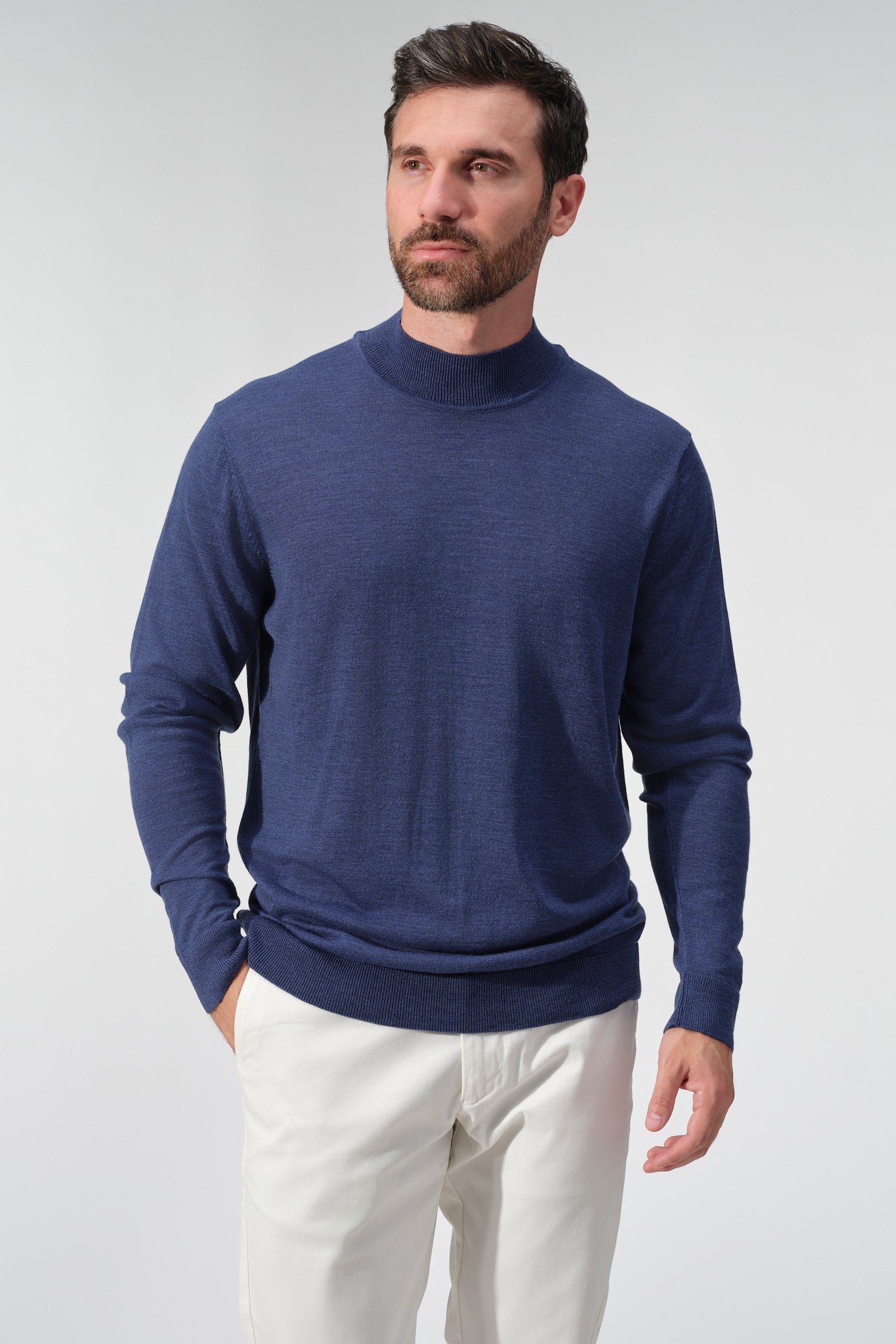 Merino Wool Solid Mock Neck Sweater