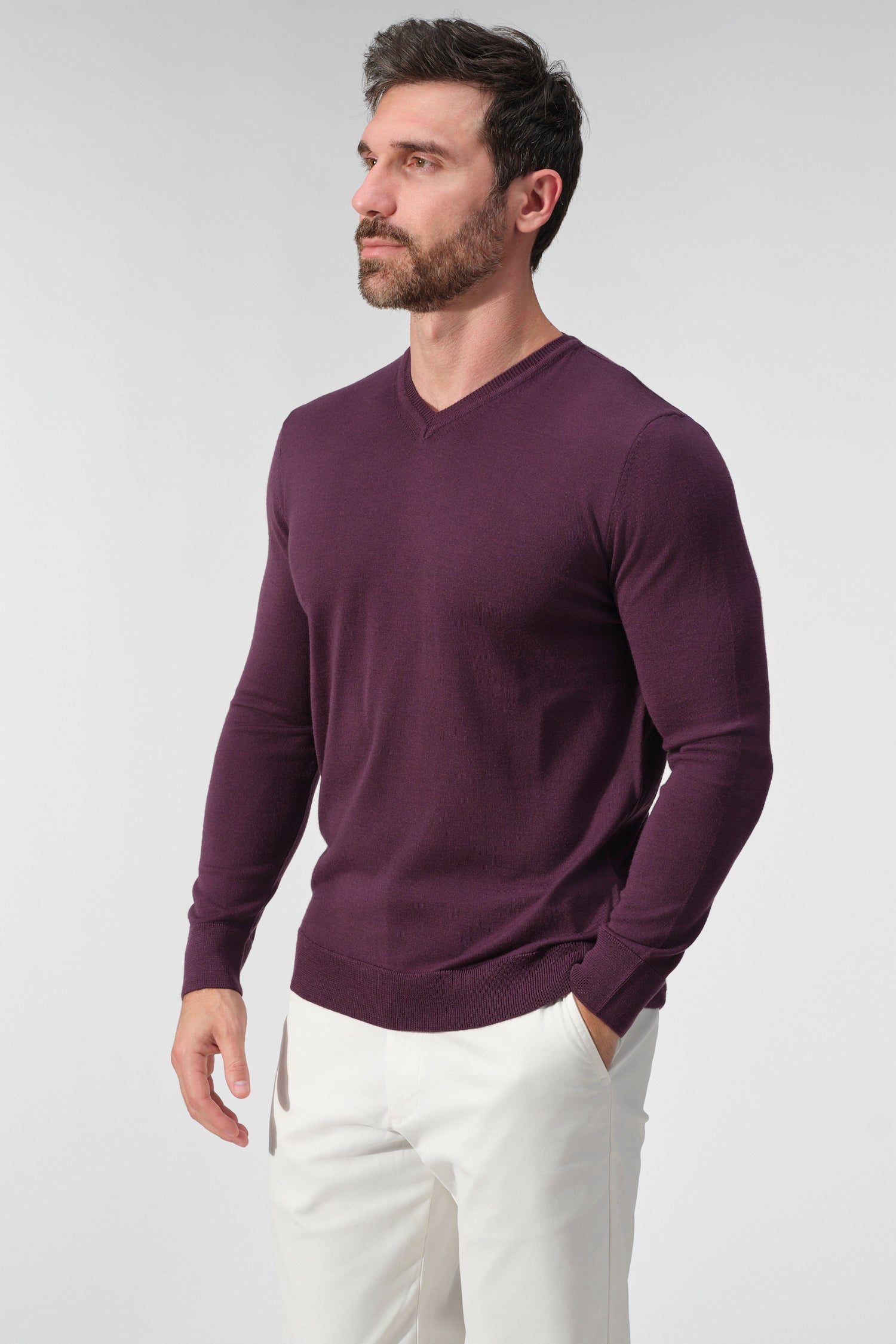 Merino Wool Solid V-Neck Sweater
