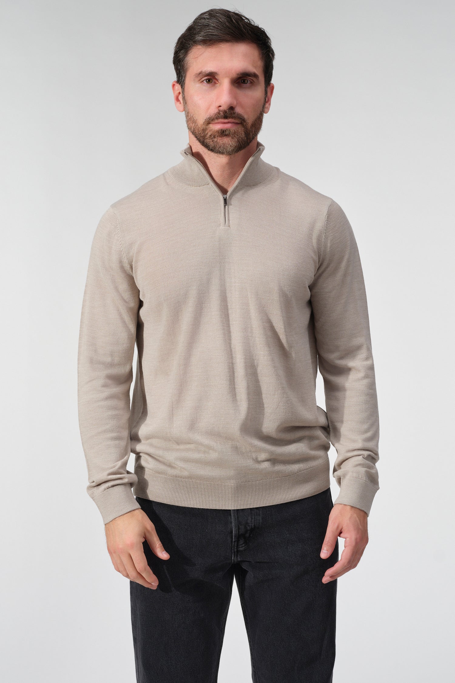 Merino Wool Solid Quarter Zip Sweater
