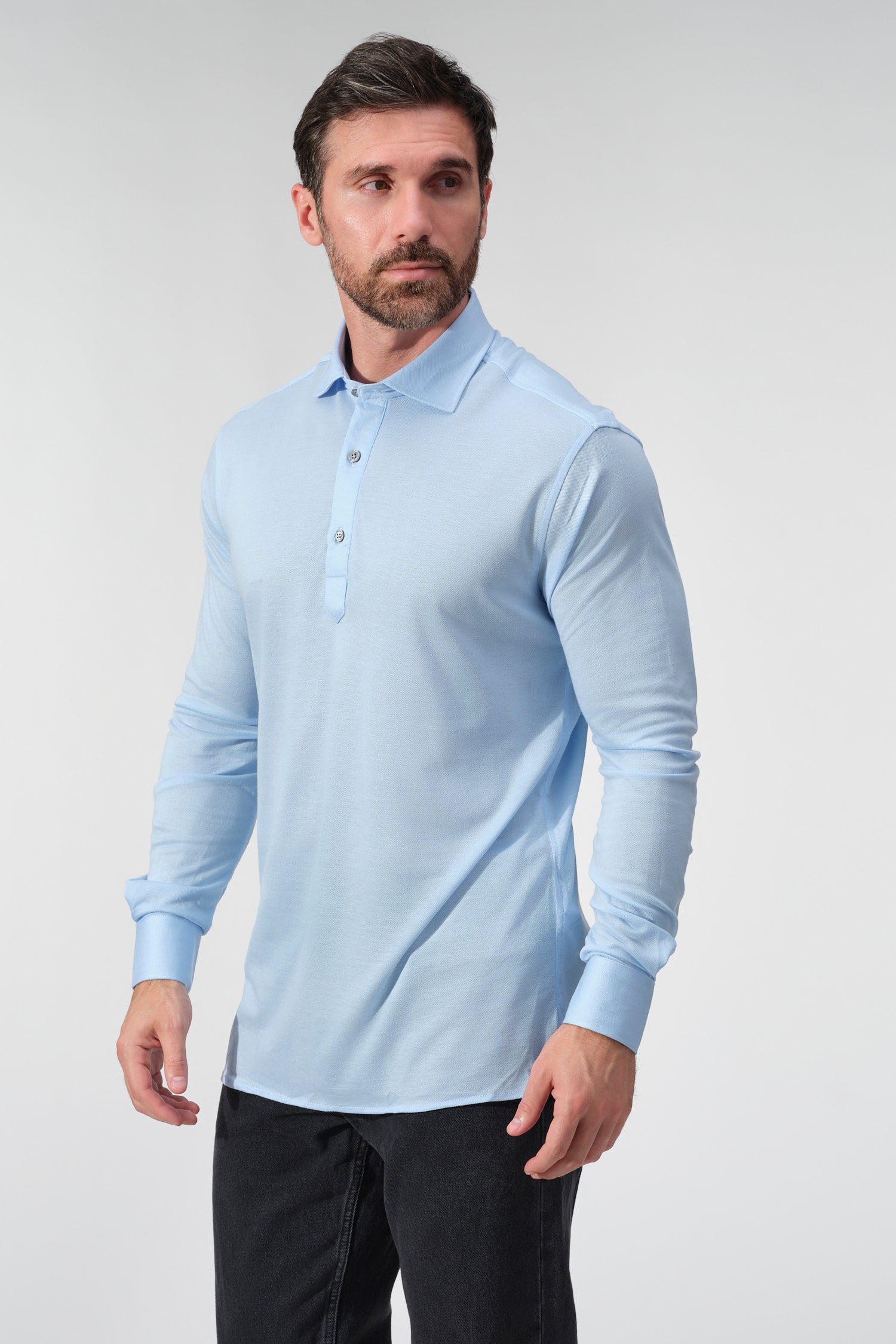 Tencel Blend Long Sleeve Polo