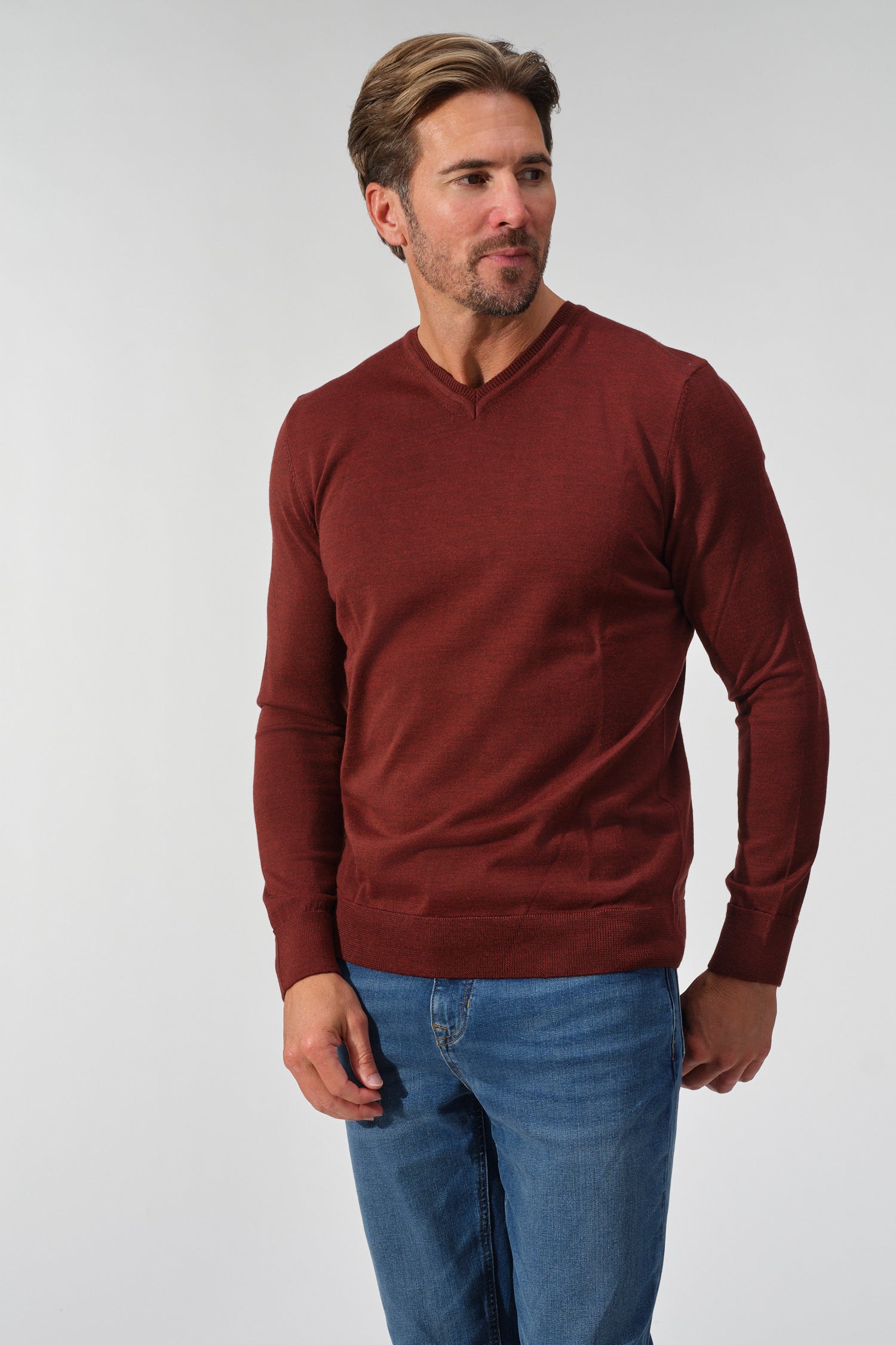 Merino Wool Solid V-Neck Sweater