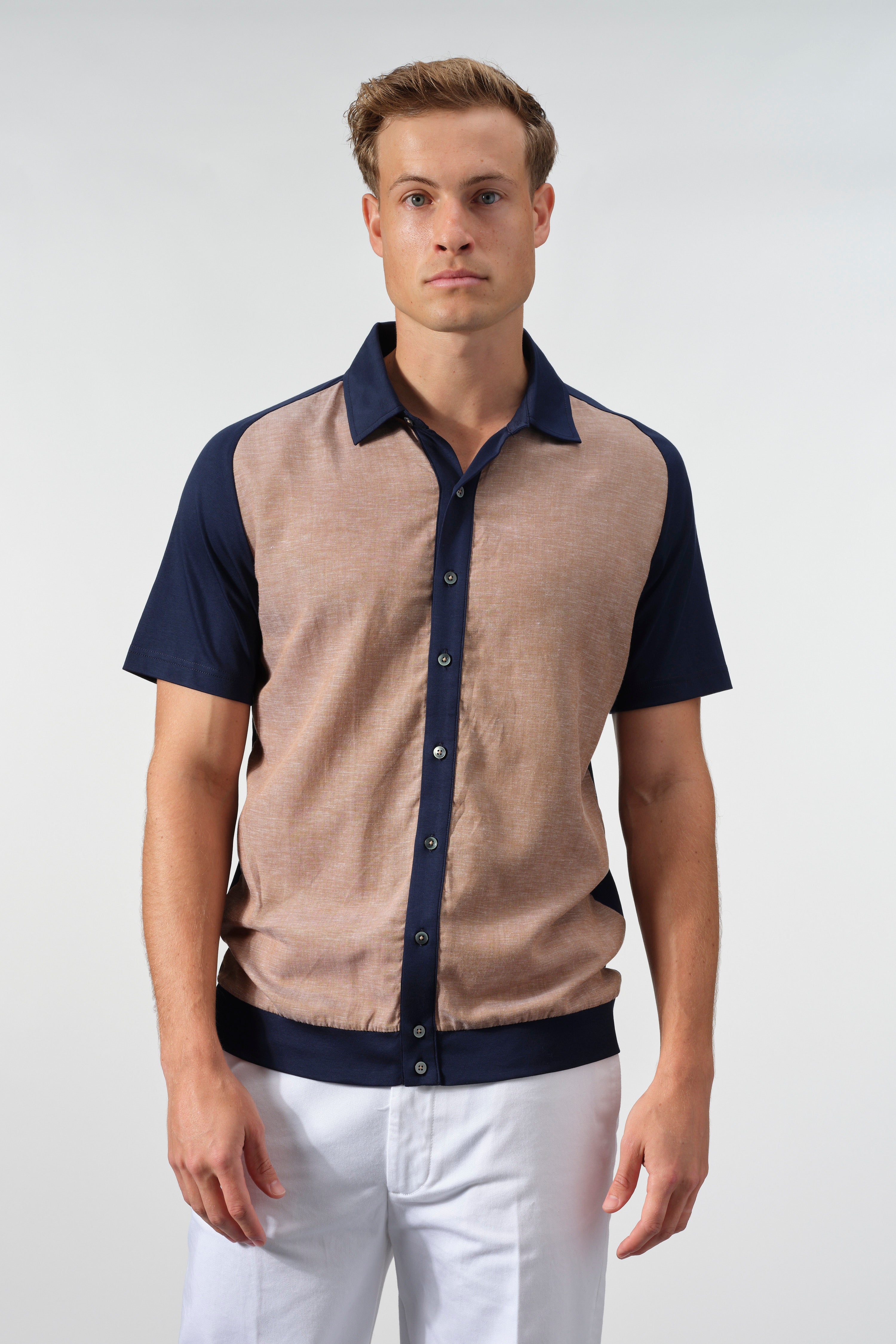 SetaTouch Linen-Tencel Colorblock Polo Shirt