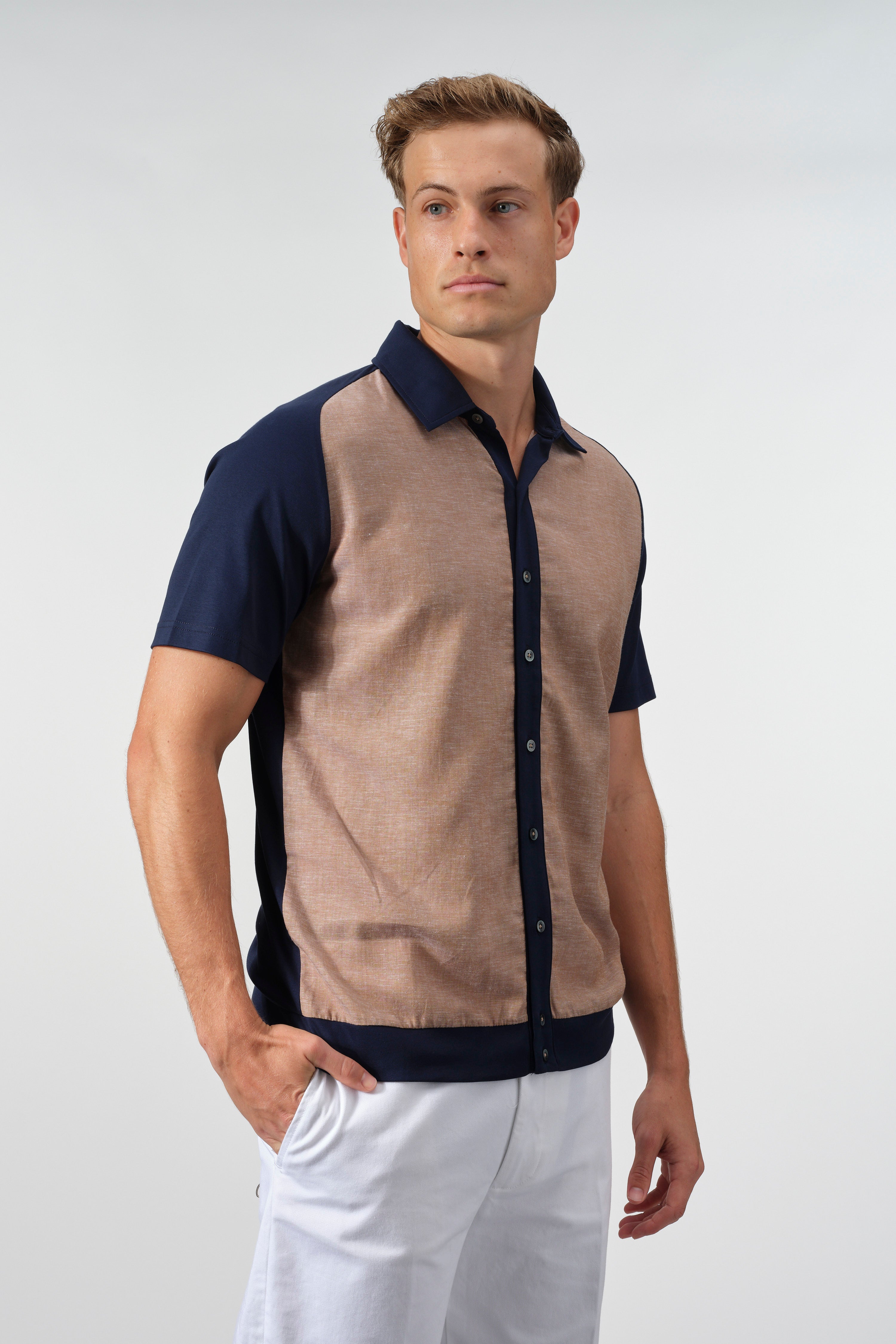SetaTouch Linen-Tencel Colorblock Polo Shirt