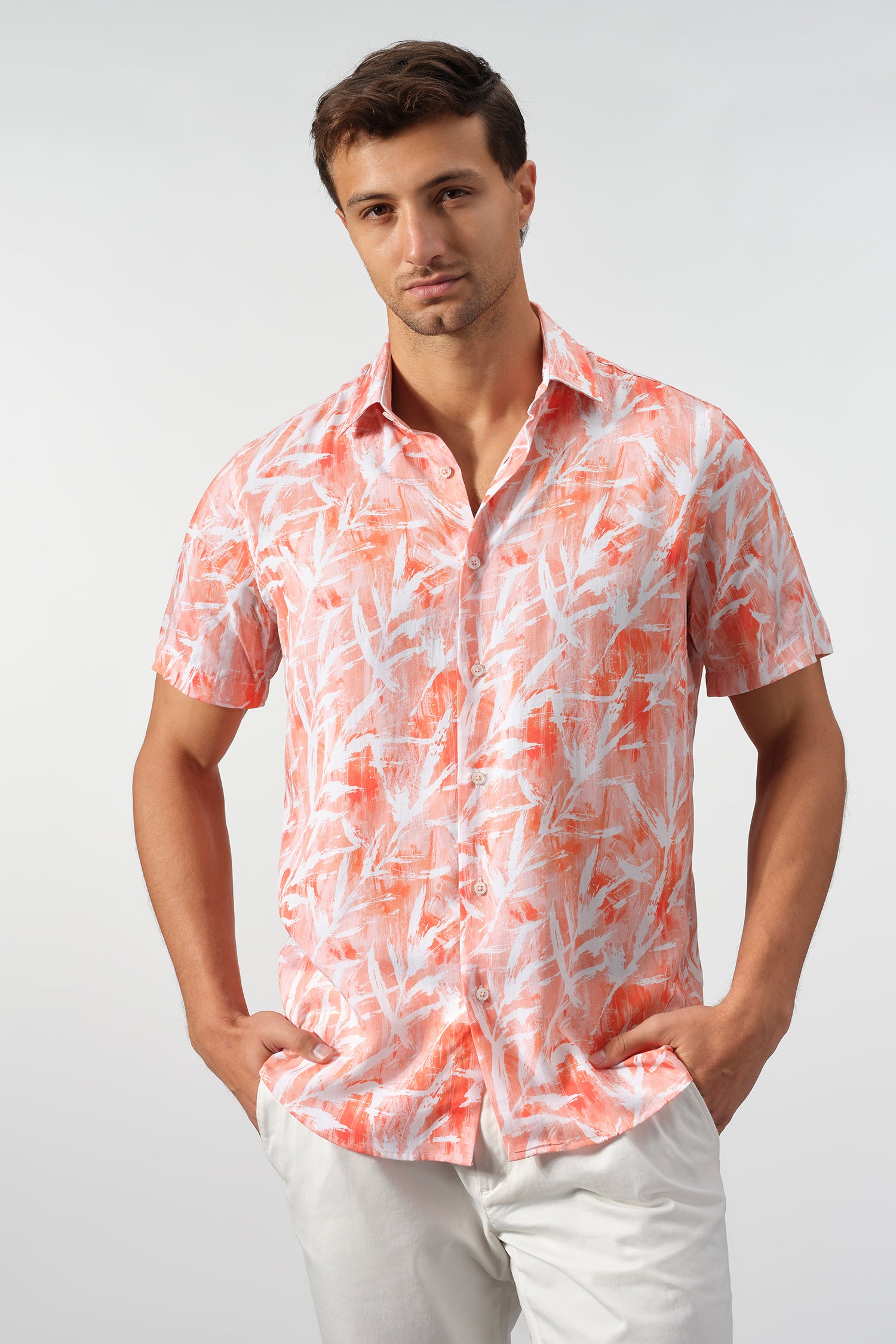 Coral Abstract Botanical Tencel Shirt