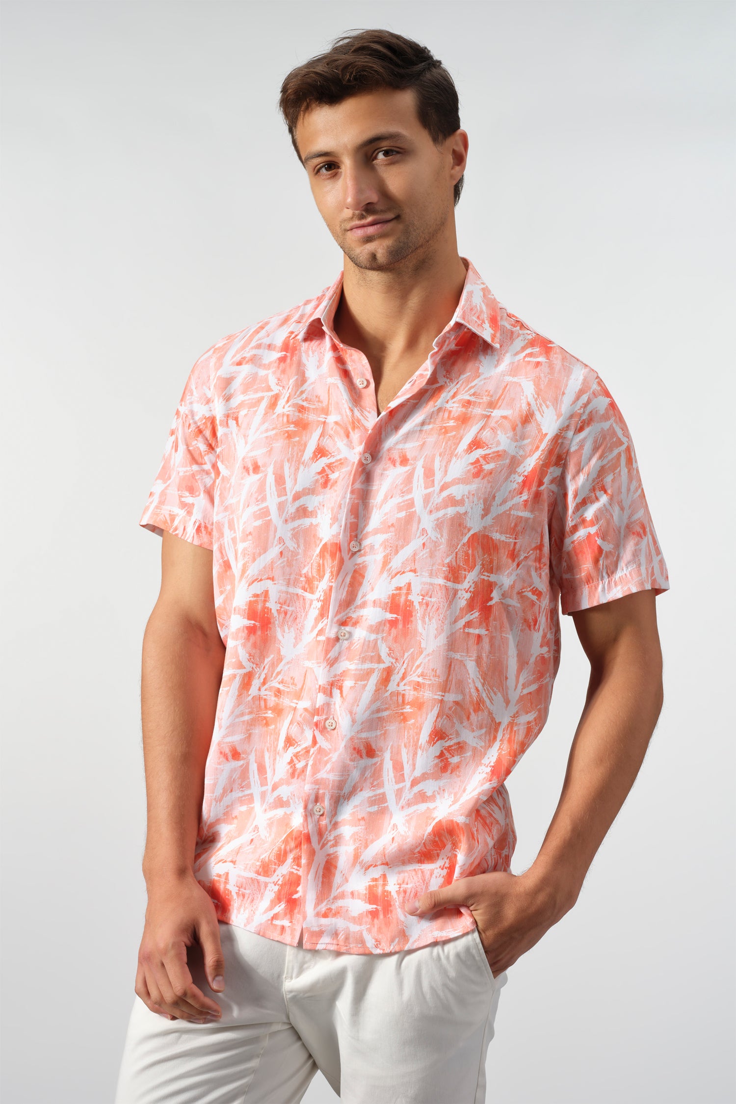 Coral Abstract Botanical Tencel Shirt