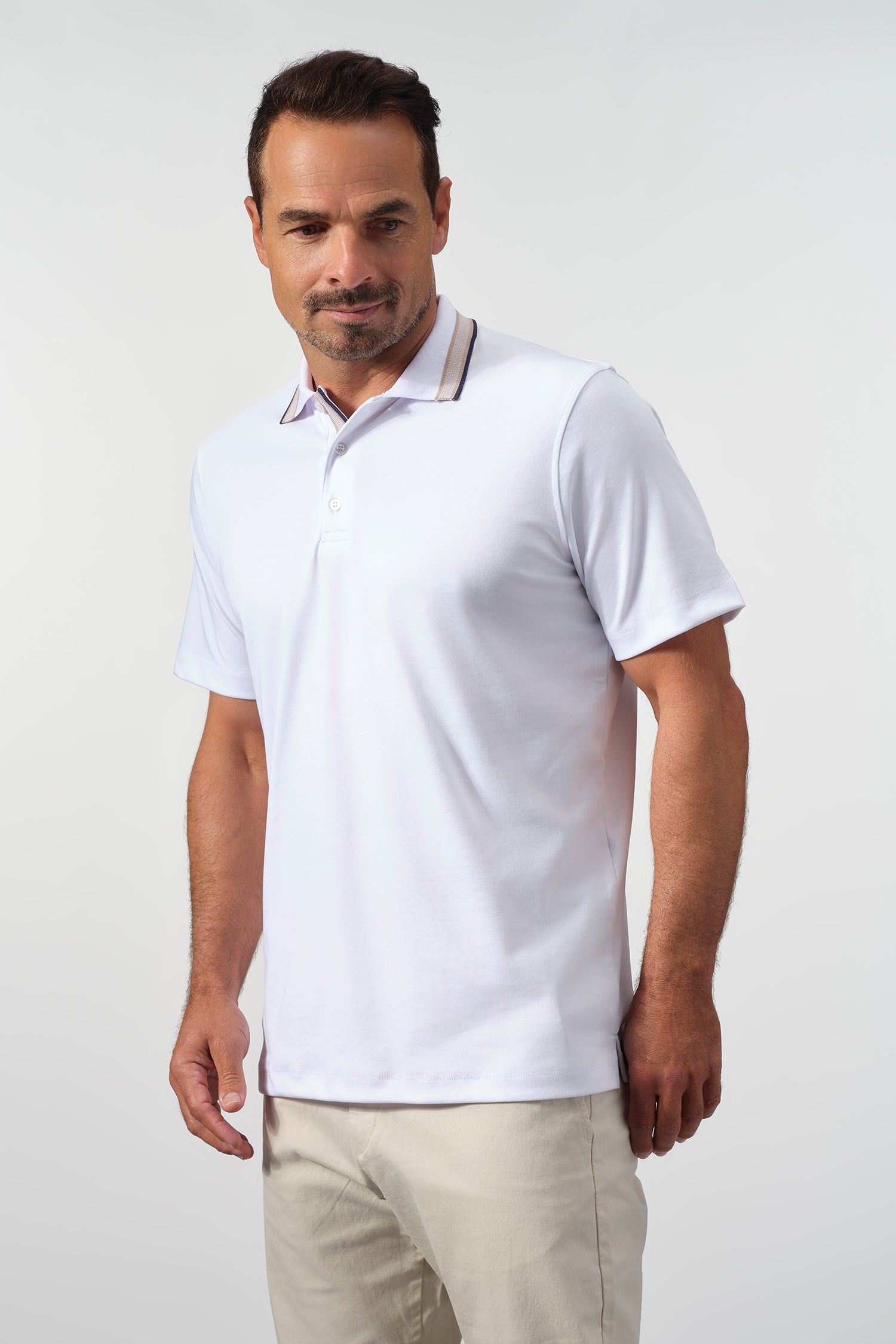 Textured Cotton Polo with Contrast Details