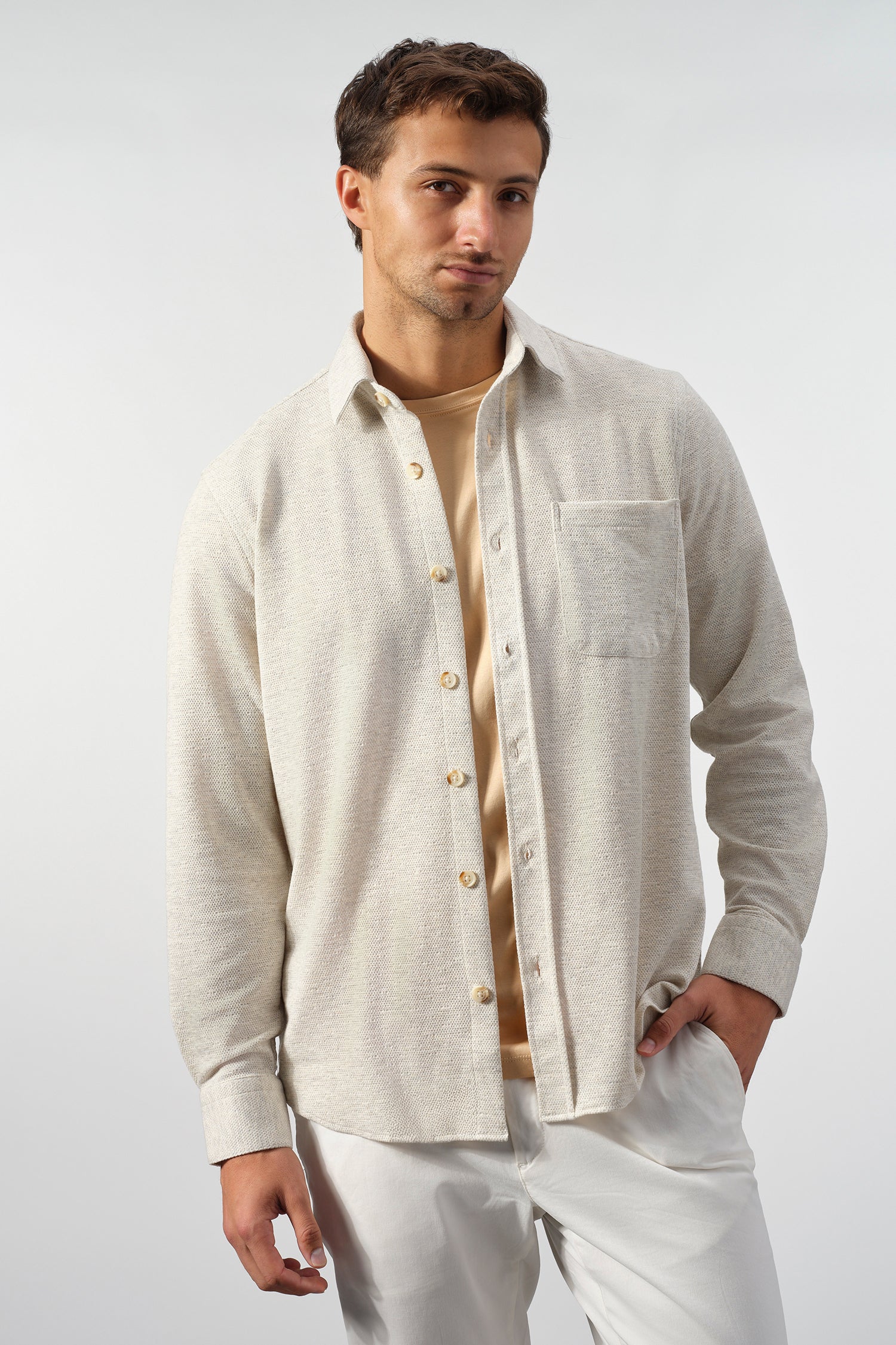 Textured Linen-Blend Overshirt