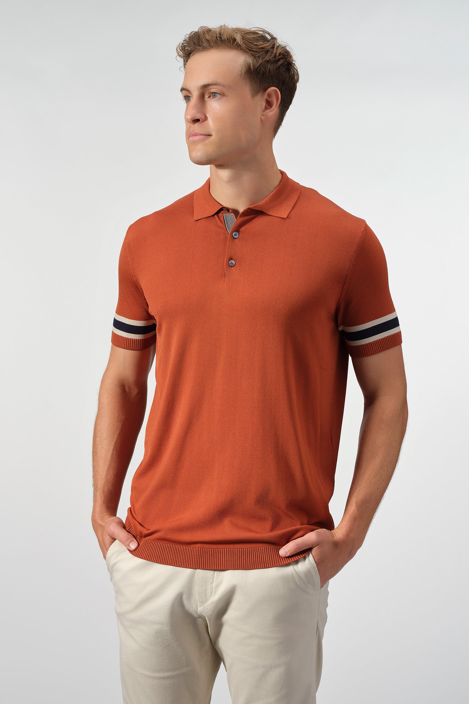 Striped Cuff Knit Polo