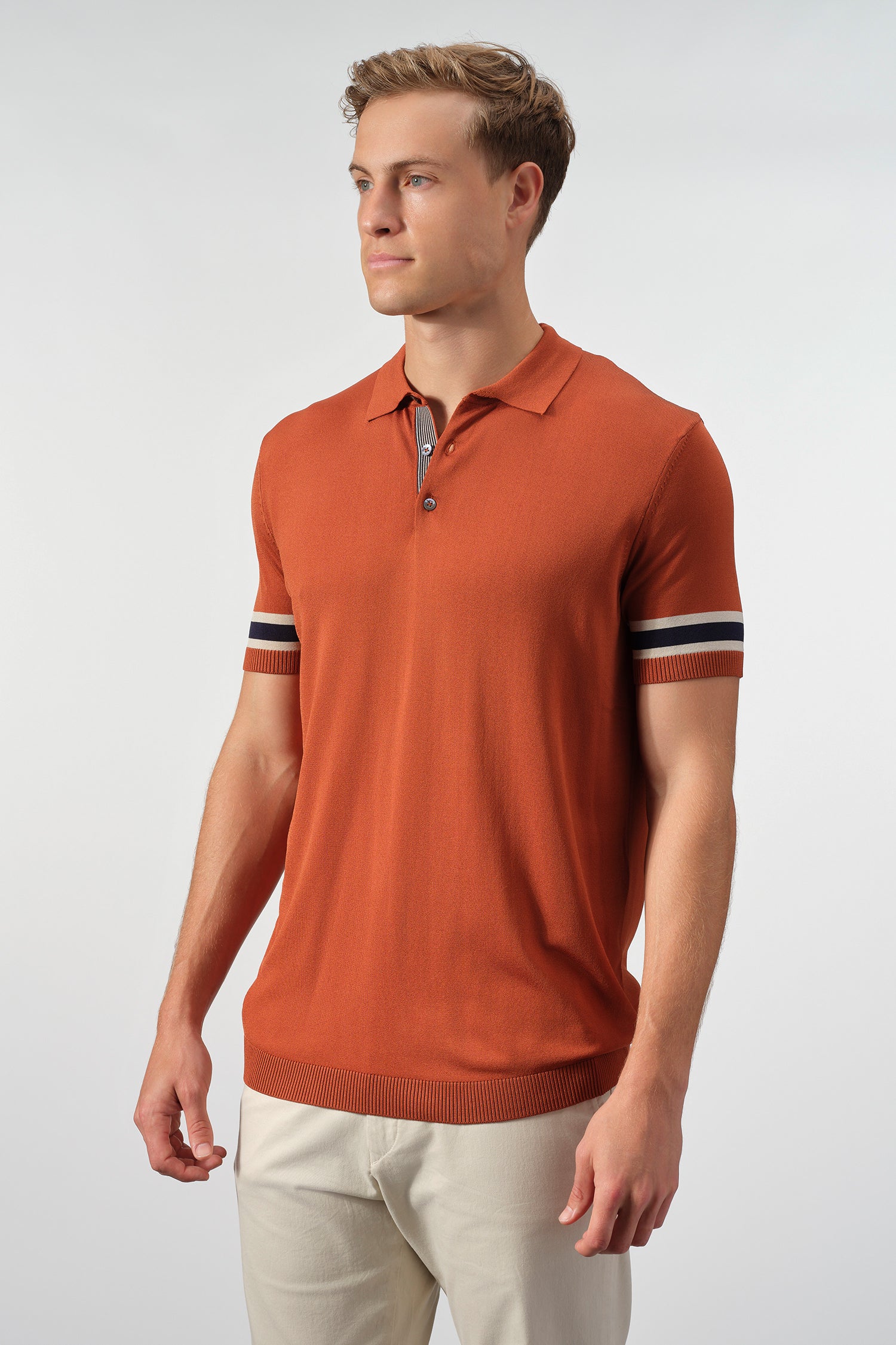 Striped Cuff Knit Polo