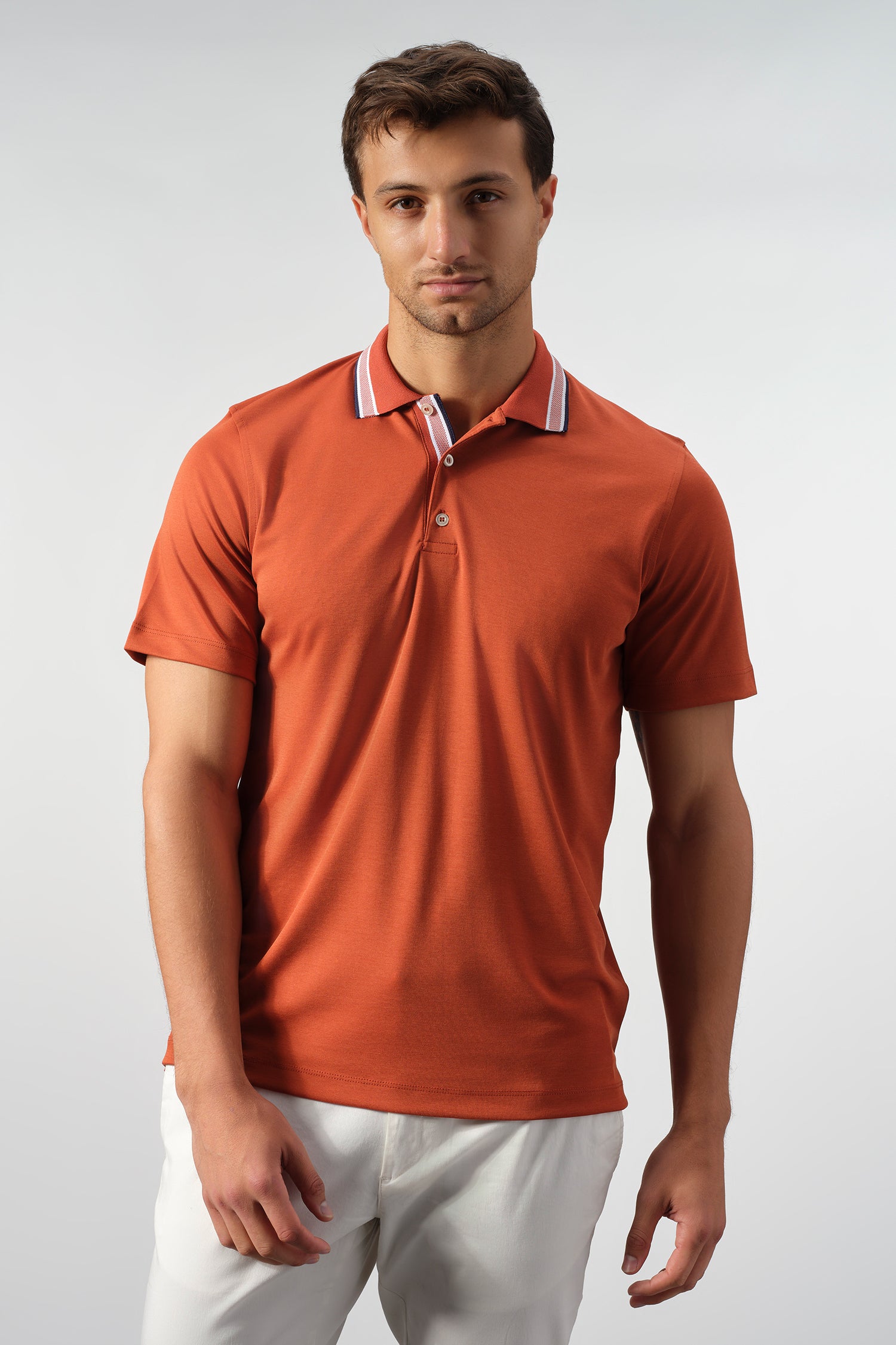 Textured Cotton Polo with Contrast Details