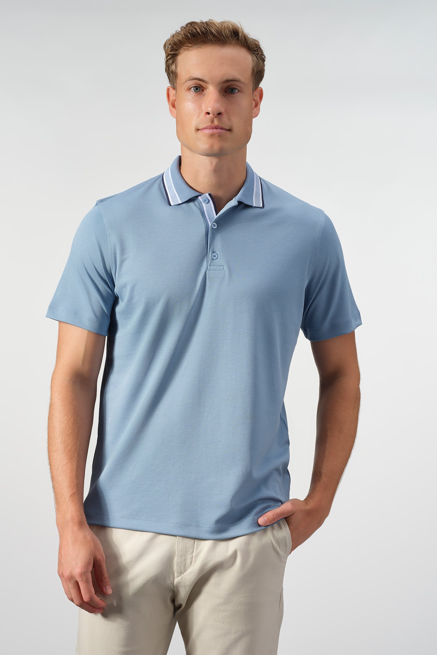 Textured Cotton Polo with Contrast Details