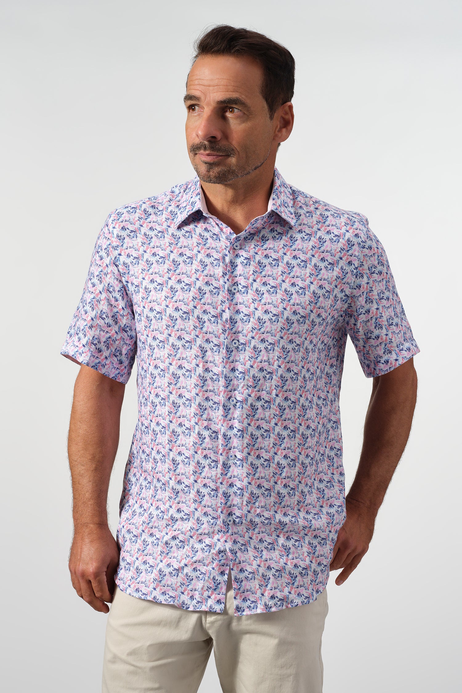 Azure Botanical Linen Short Sleeve Shirt