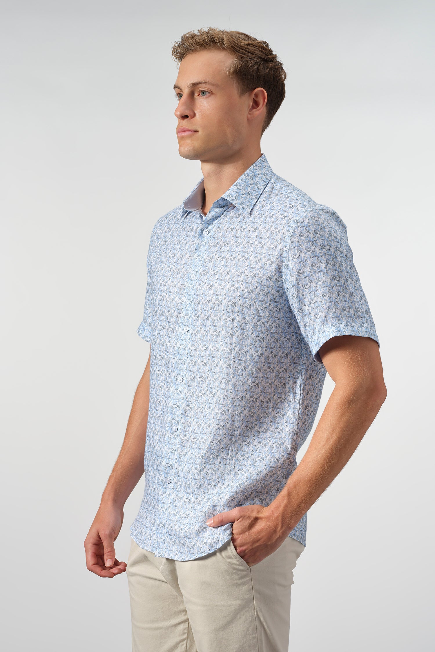 Azure Botanical Linen Short Sleeve Shirt