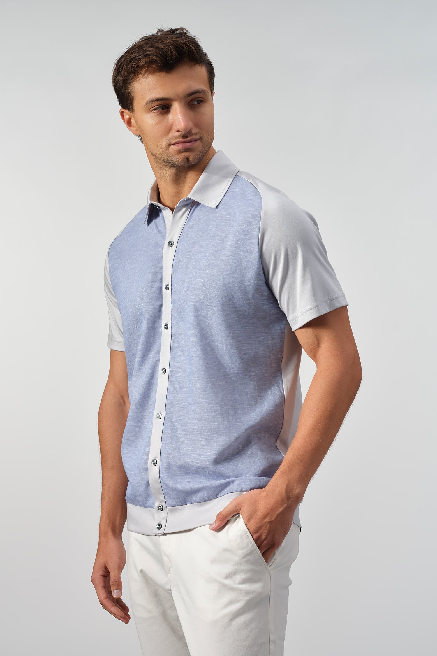 SetaTouch Linen-Tencel Colorblock Polo Shirt