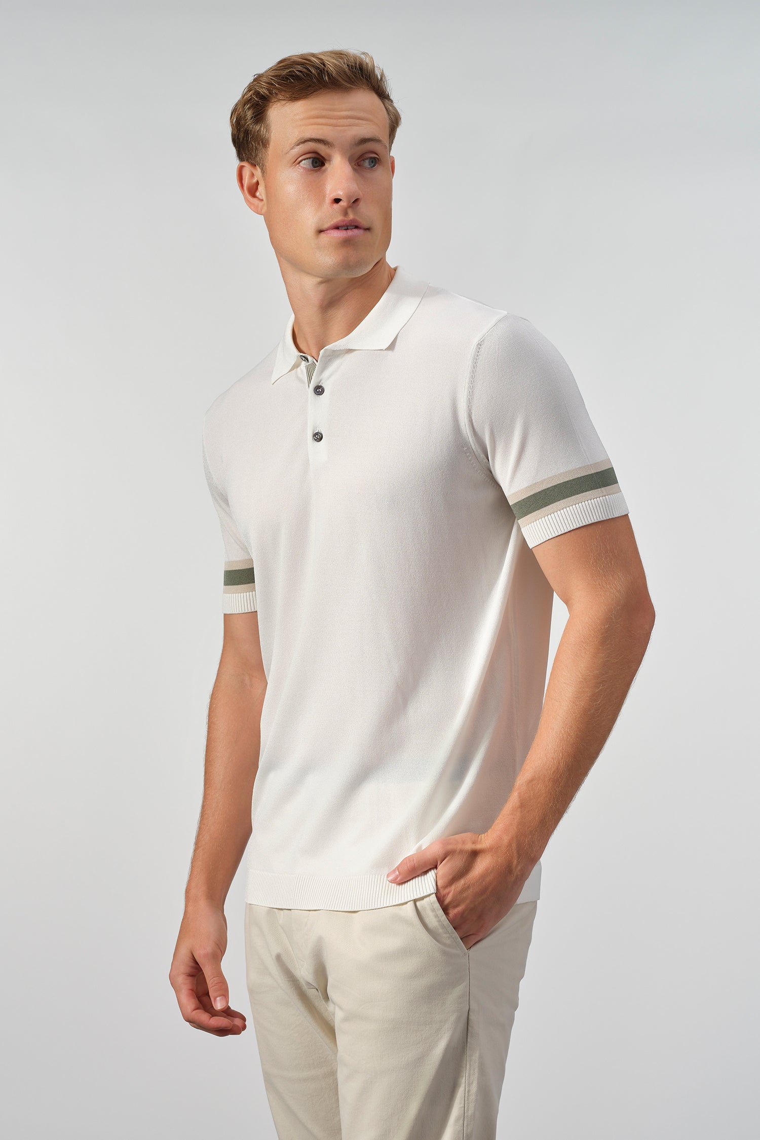 Striped Cuff Knit Polo