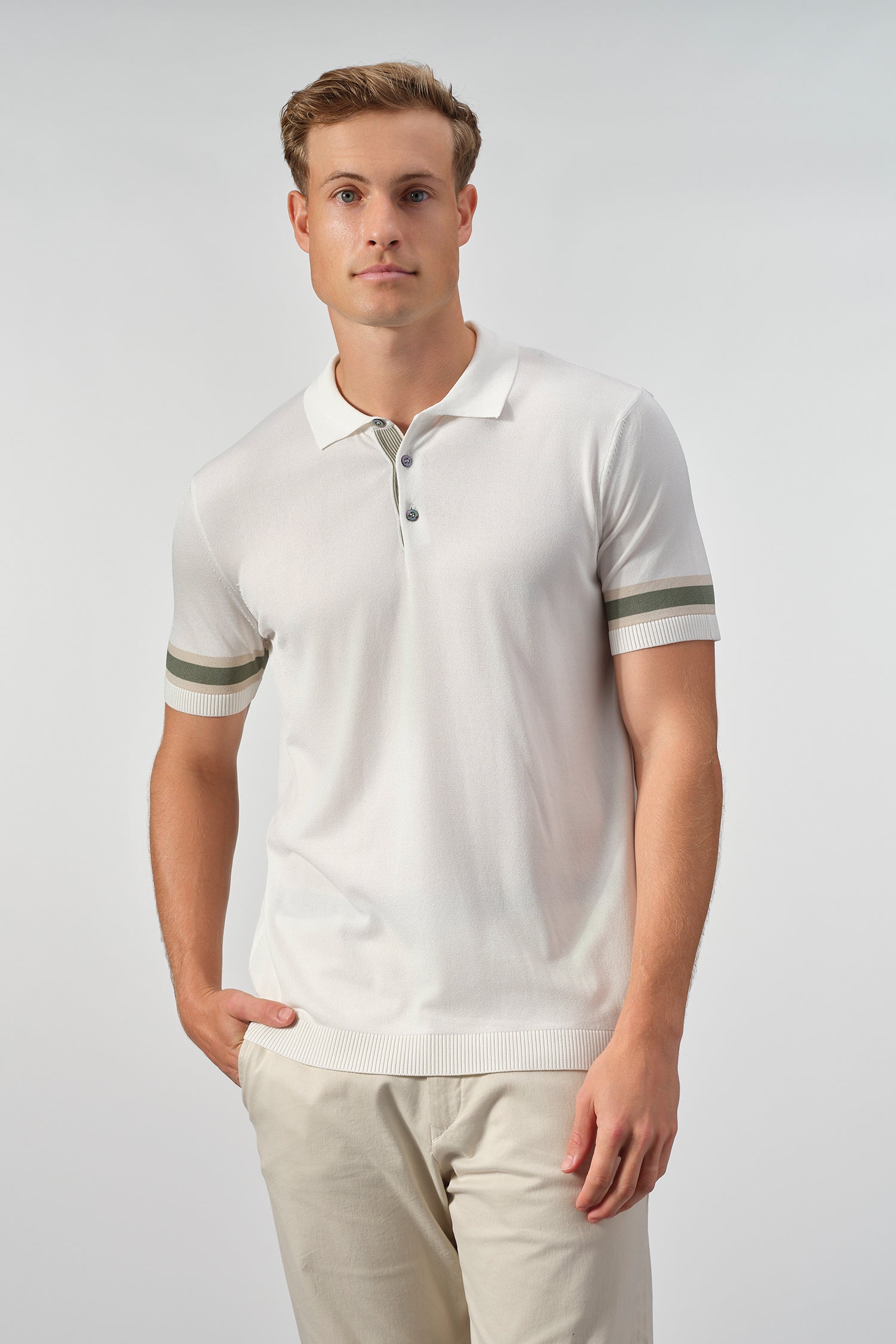 Striped Cuff Knit Polo