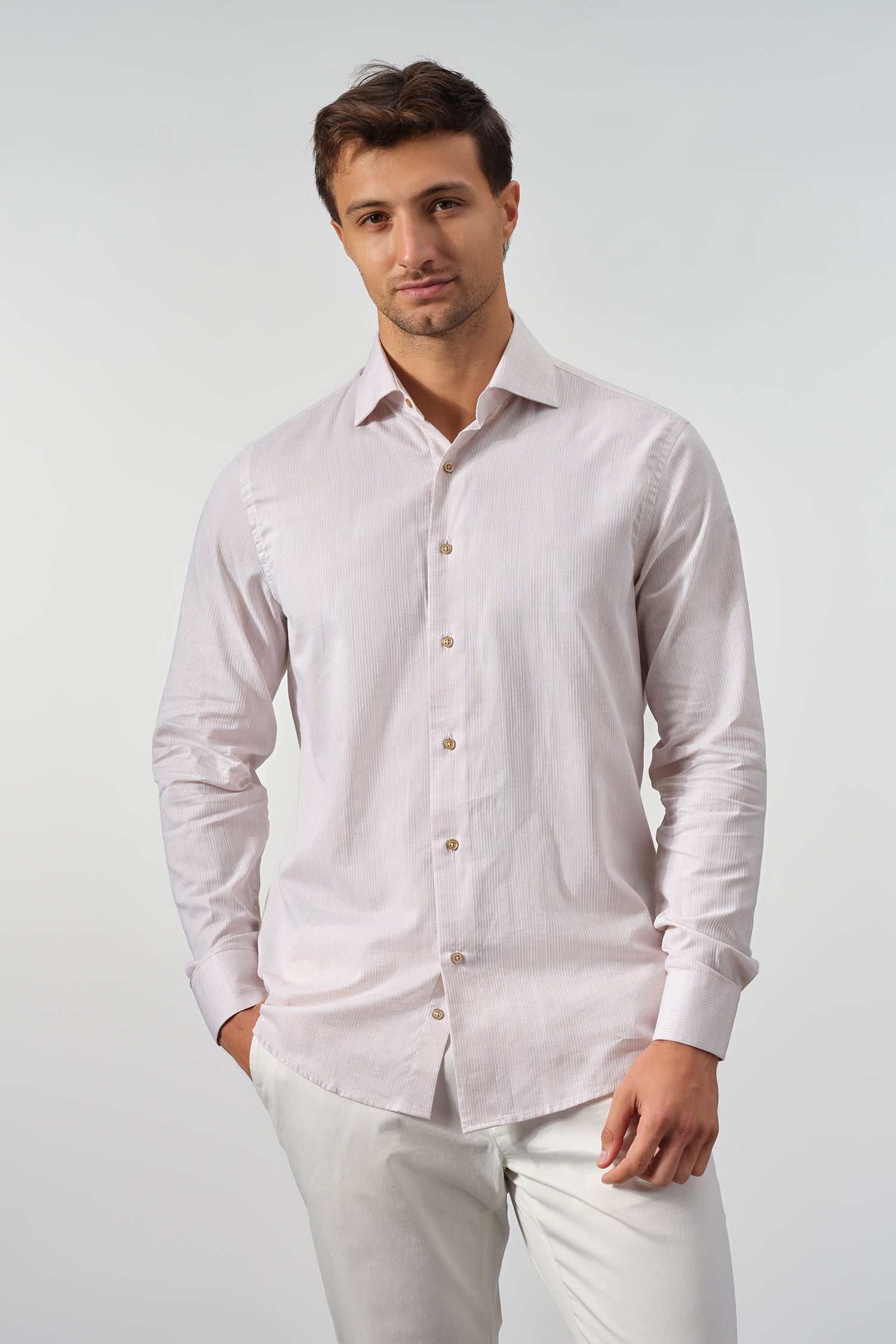 Vertical Weave Cotton-Linen Shirt