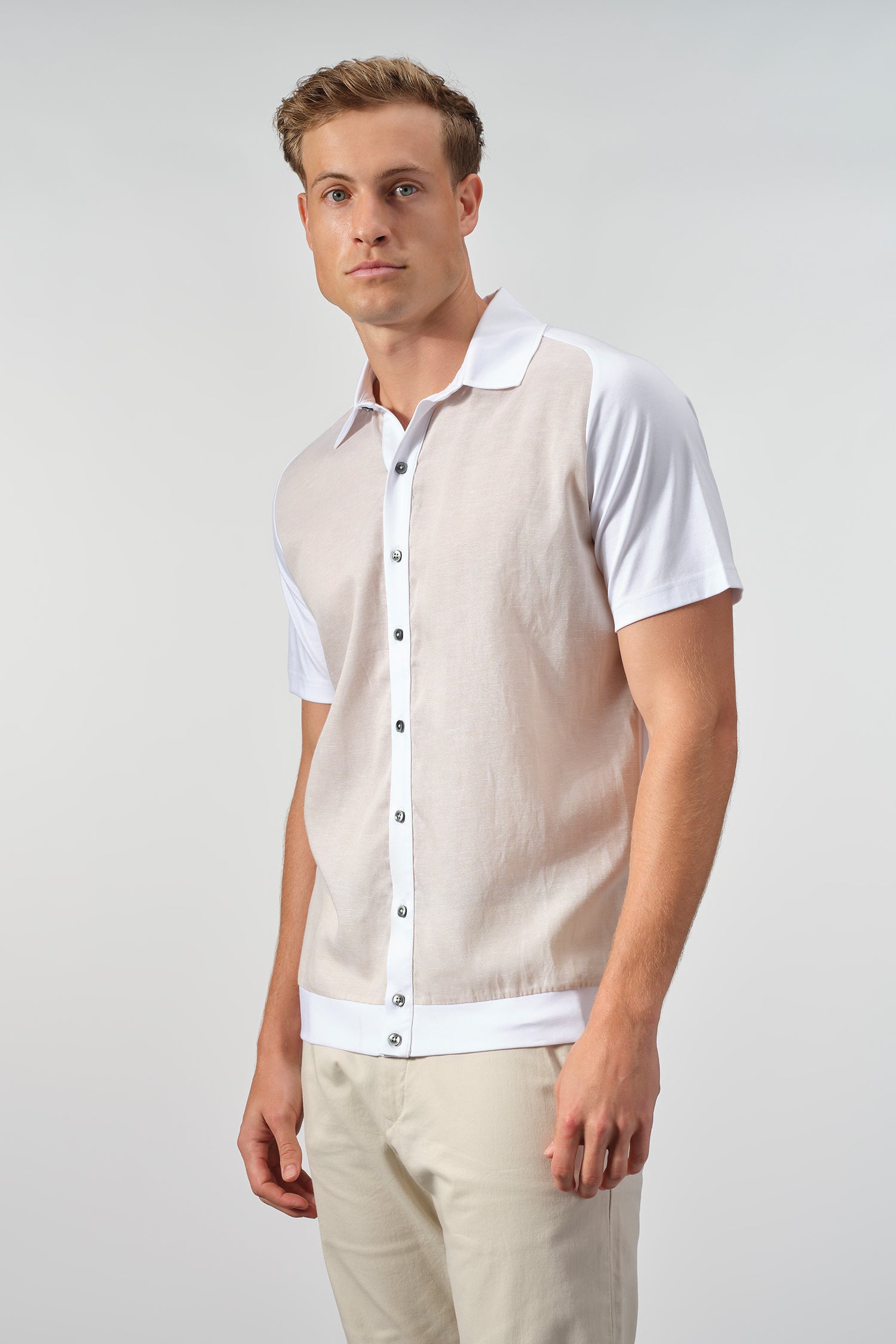 SetaTouch Linen-Tencel Colorblock Polo Shirt