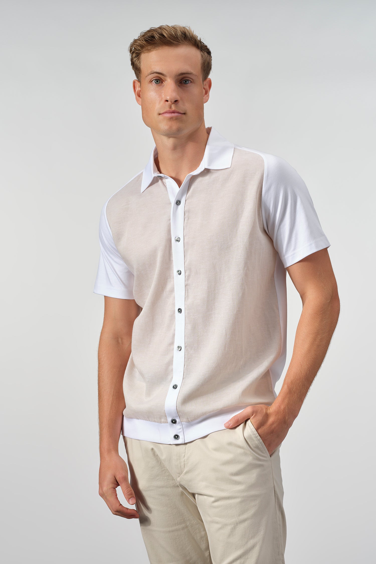 SetaTouch Linen-Tencel Colorblock Polo Shirt