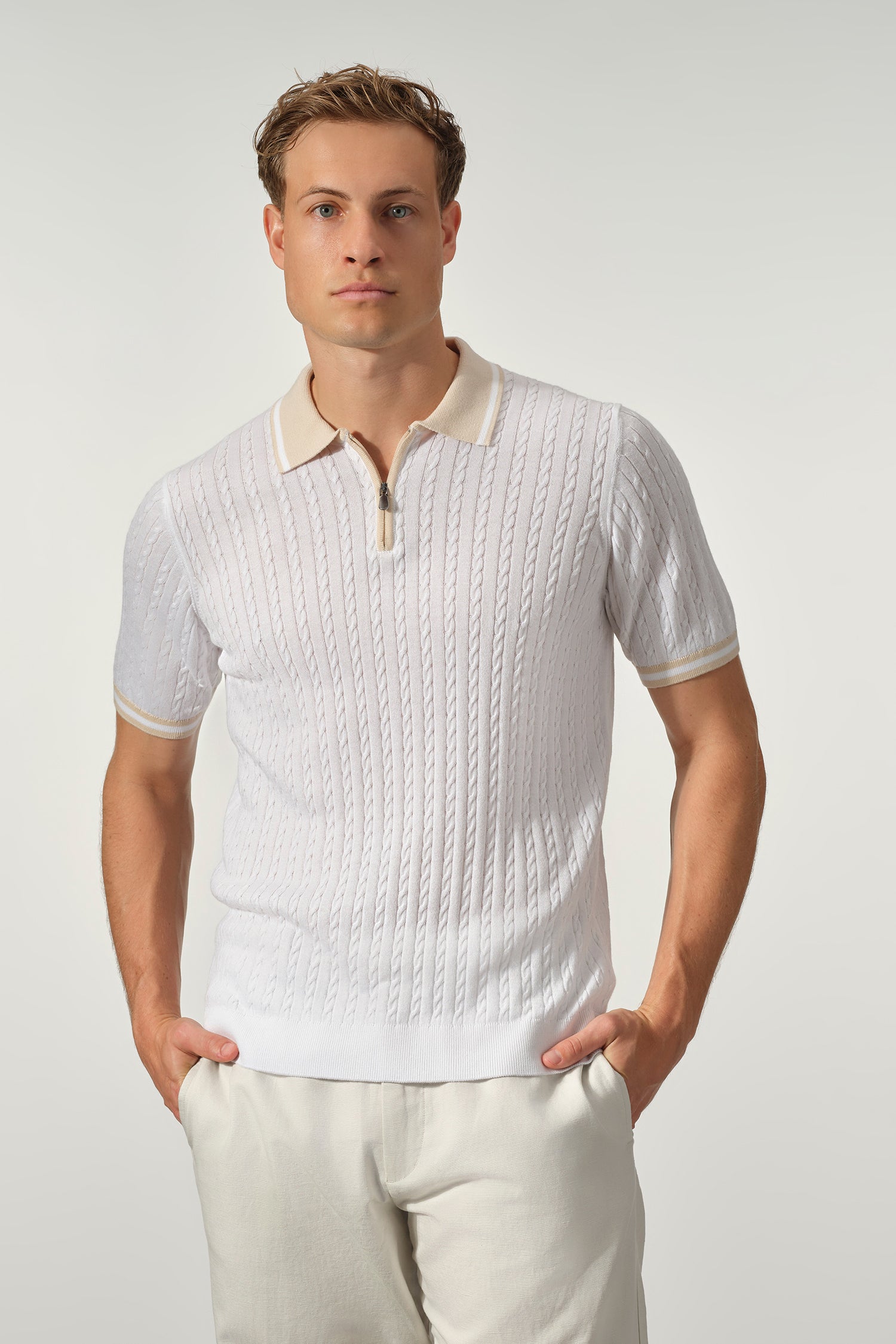 Cable Knit Zip Polo