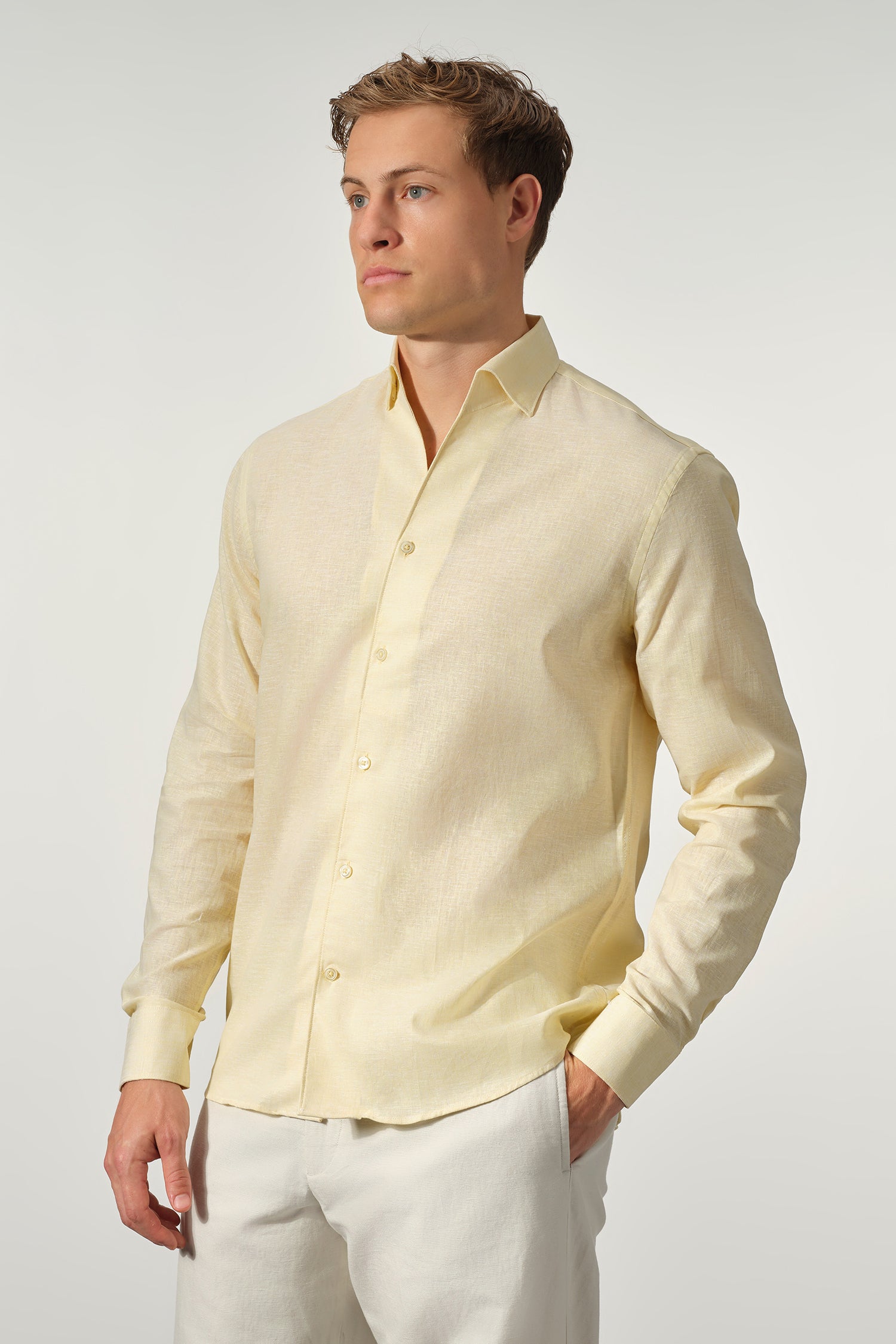 Roll Up Collar Linen Blend Shirt