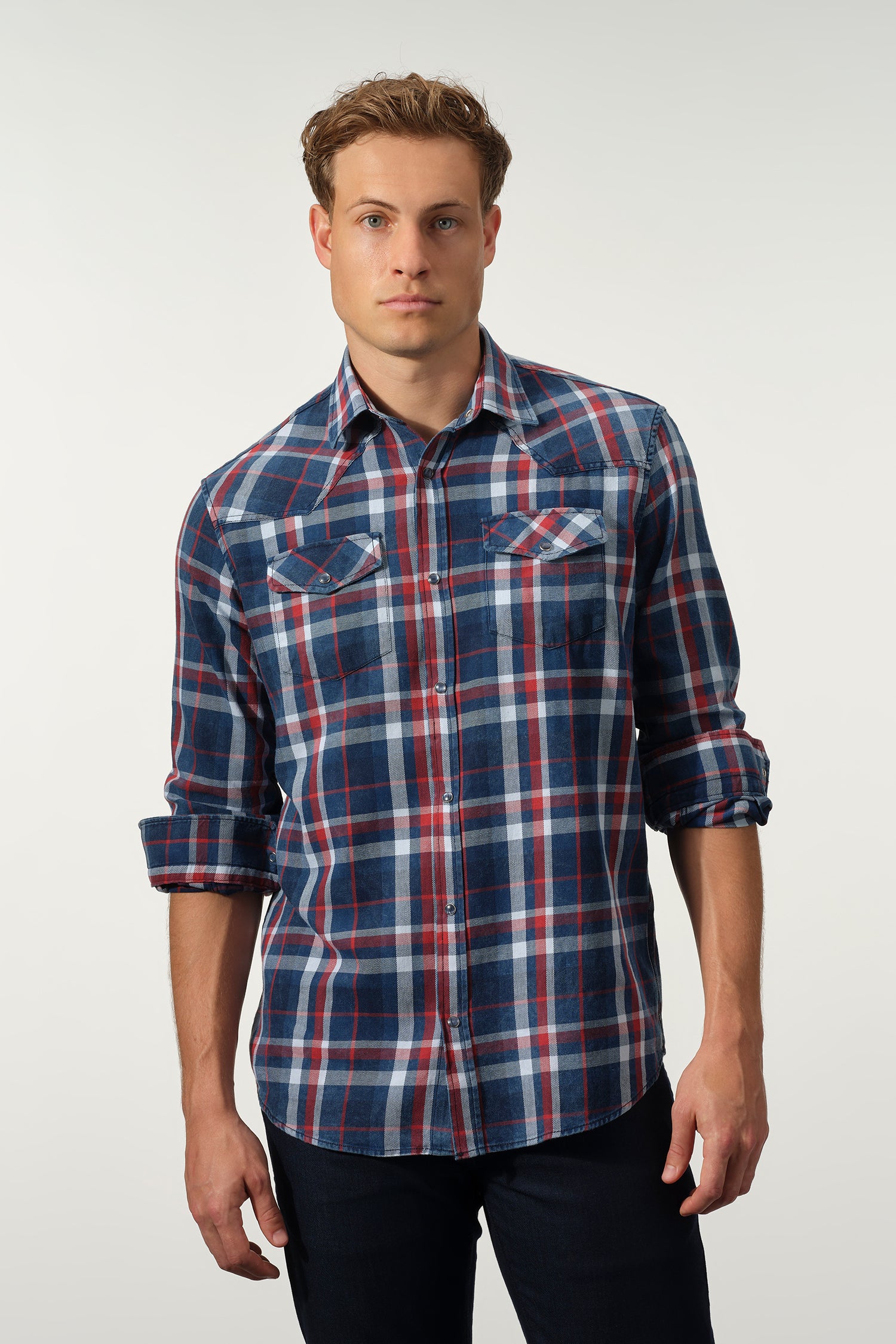Classic Plaid Cotton Snap Shirt
