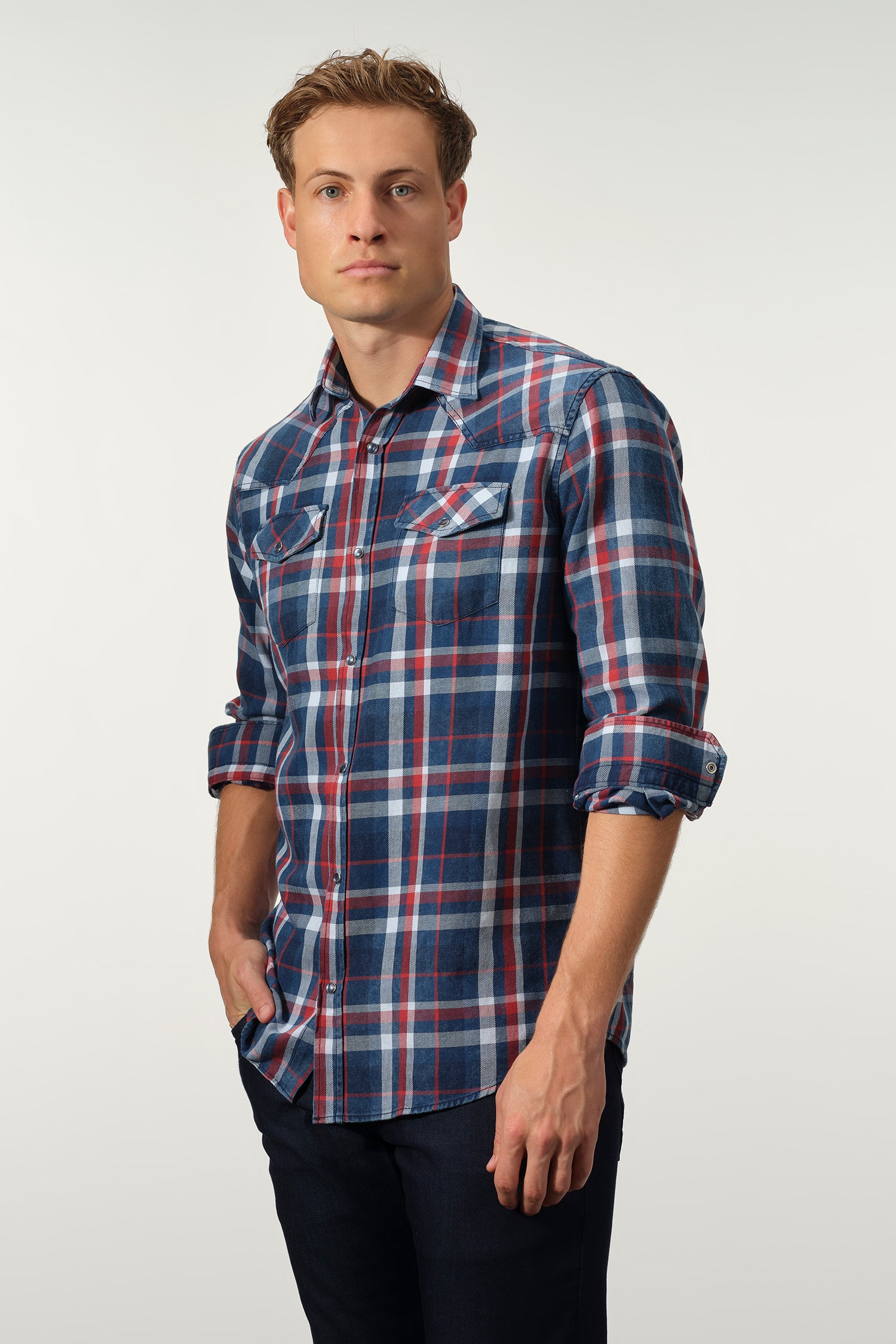 Classic Plaid Cotton Snap Shirt