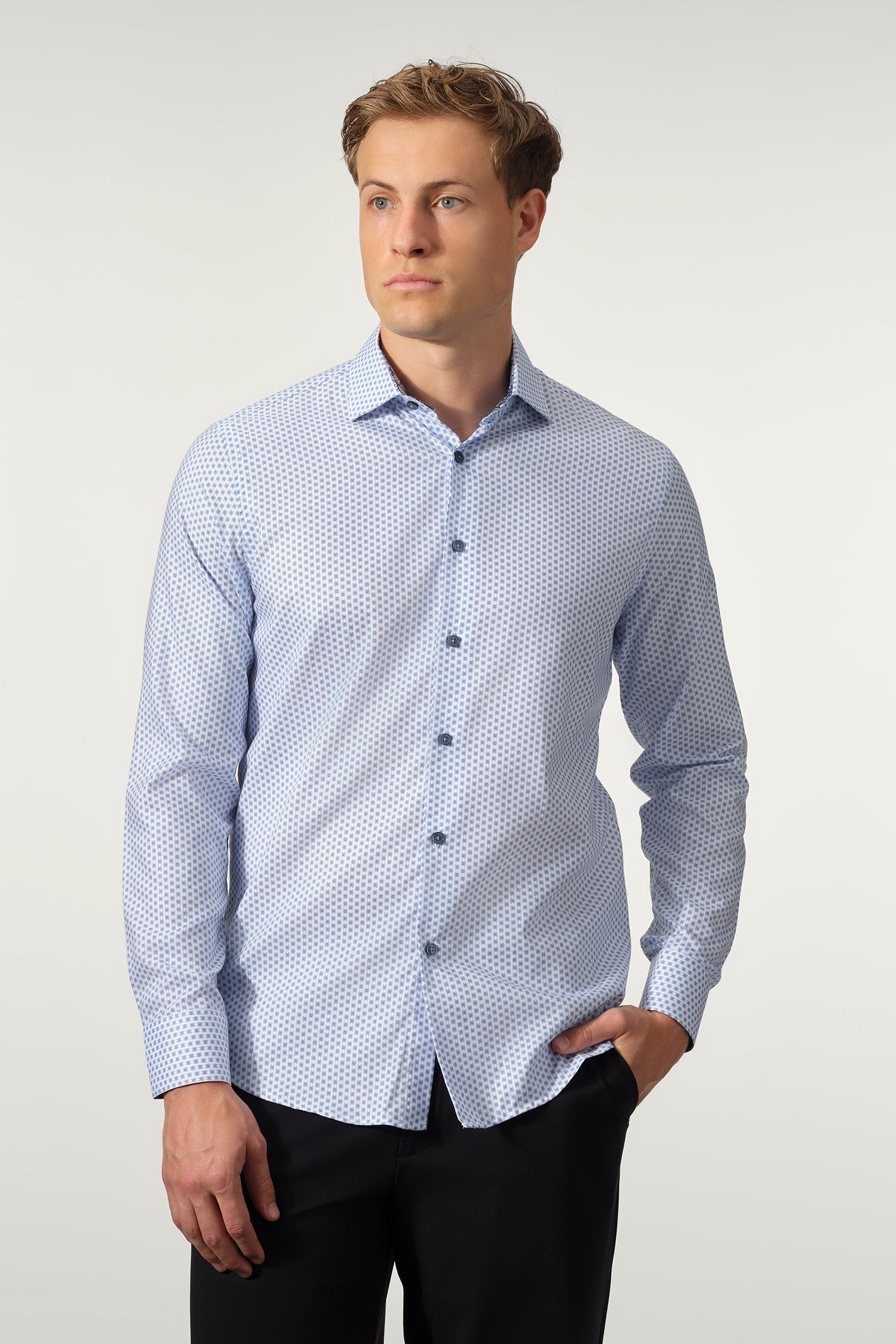 Micro Geo Cotton-Lyocell Dress Shirt
