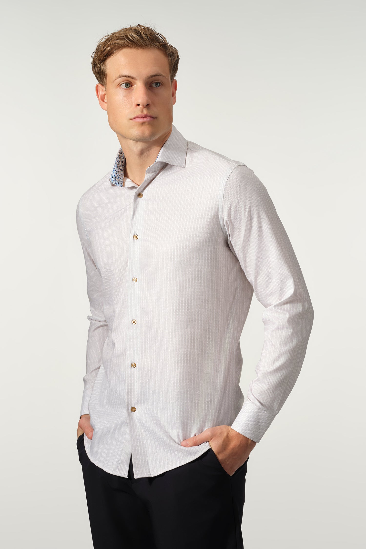 Refined Micro Texture Cotton-Lyocell Dress Shirt