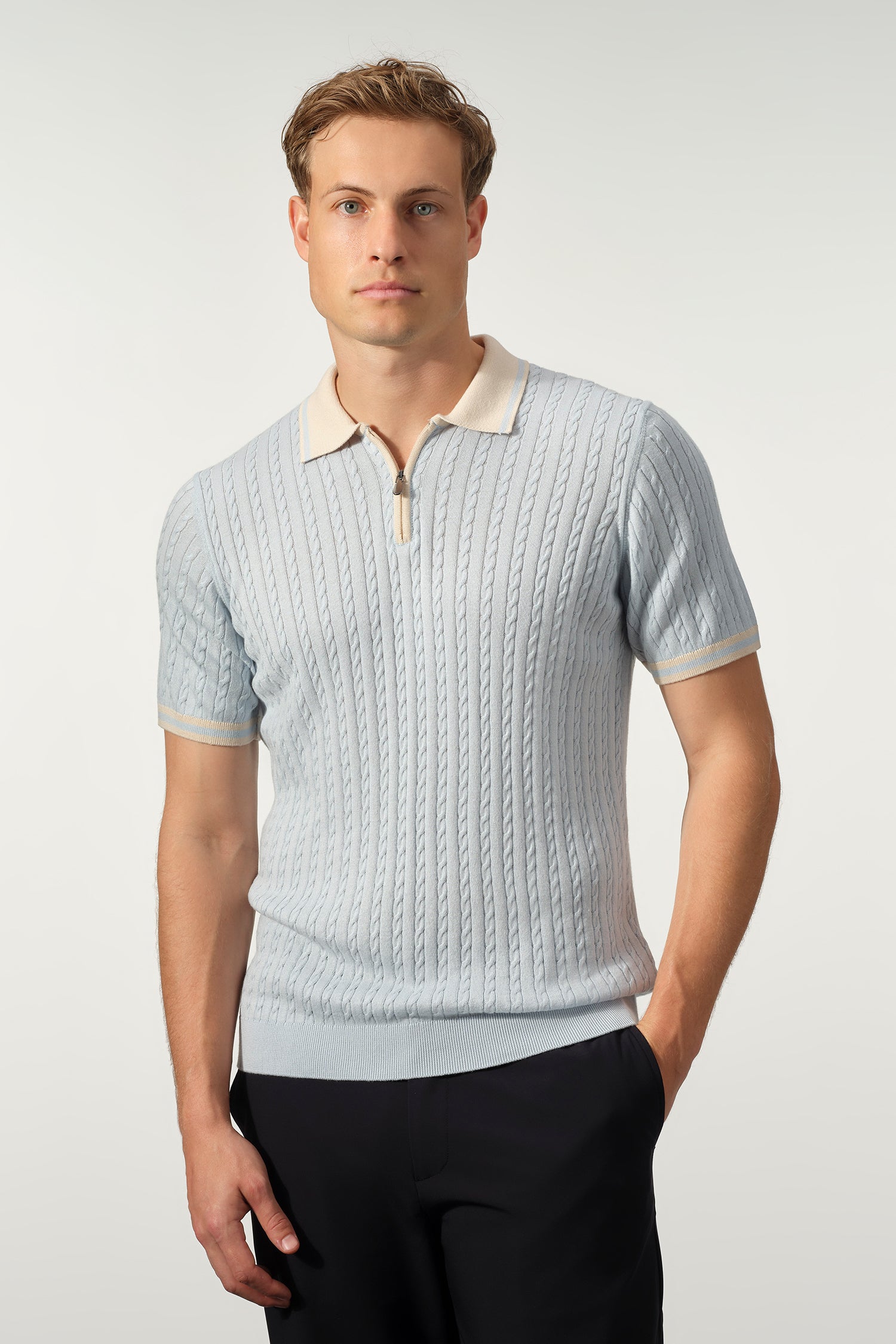 Cable Knit Zip Polo