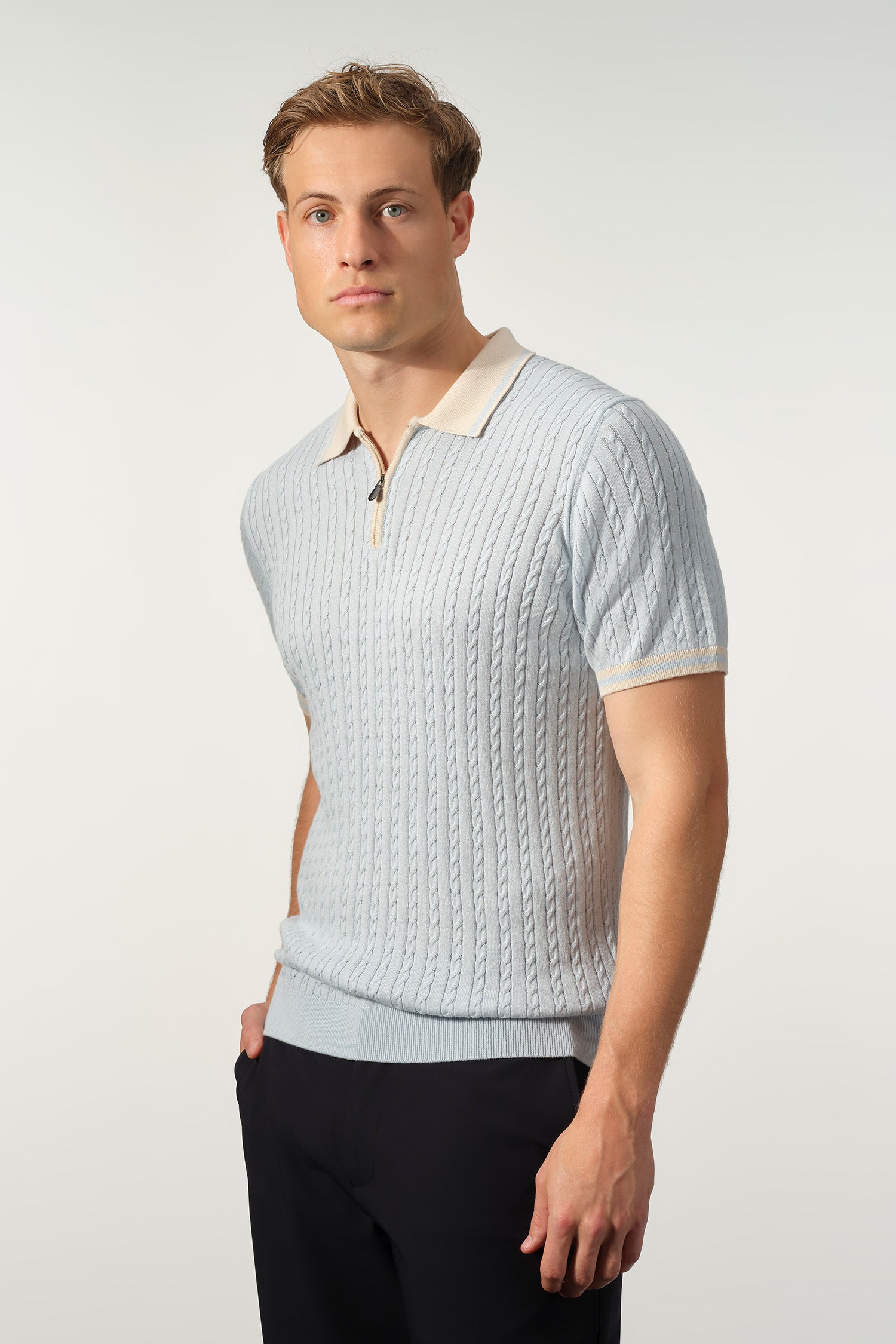 Cable Knit Zip Polo