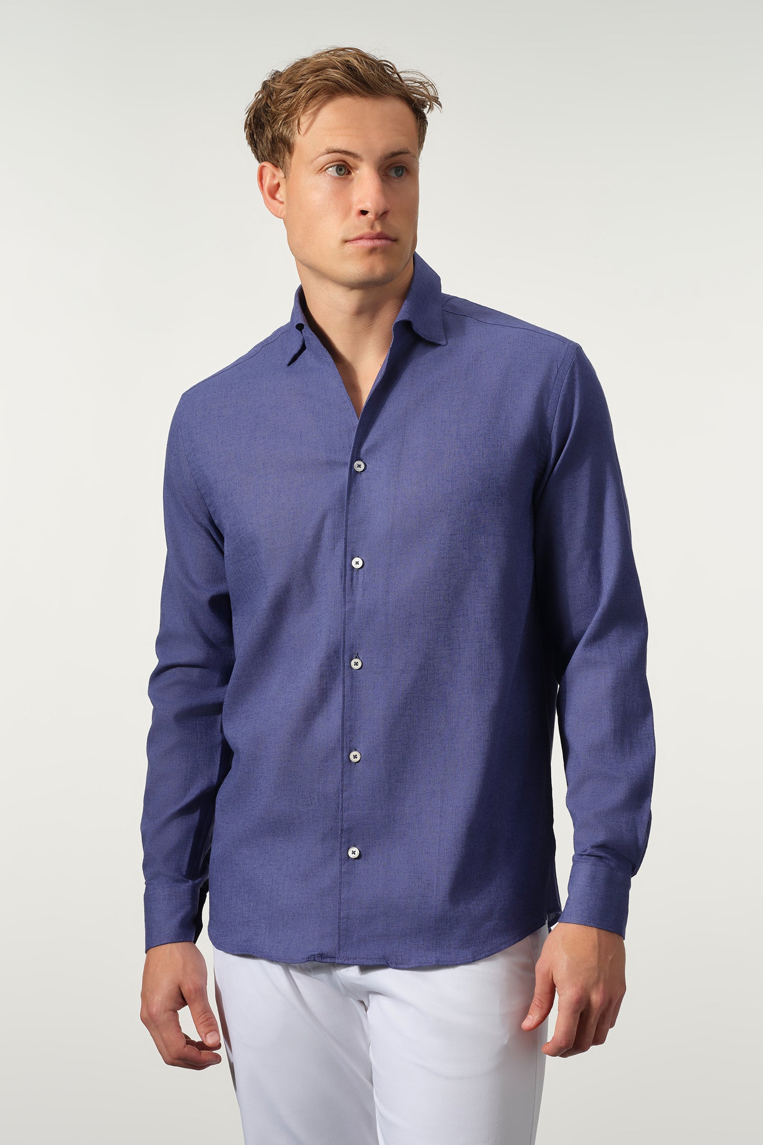 Roll Up Collar Linen Blend Shirt