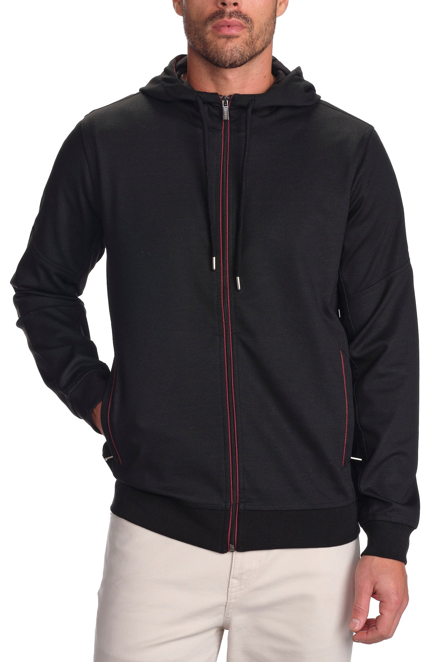 Garnet men's Full Zip Zipper Hoodie Long Sleeve Pullover 2224003 Black