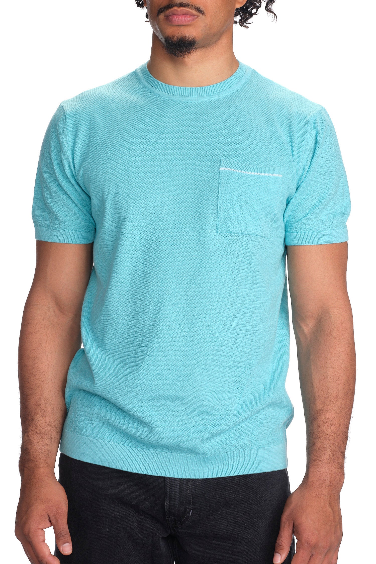 Garnet Men's Honeycomb Crew Neck Short Sleeve Sweater 2418009 Turquoise 