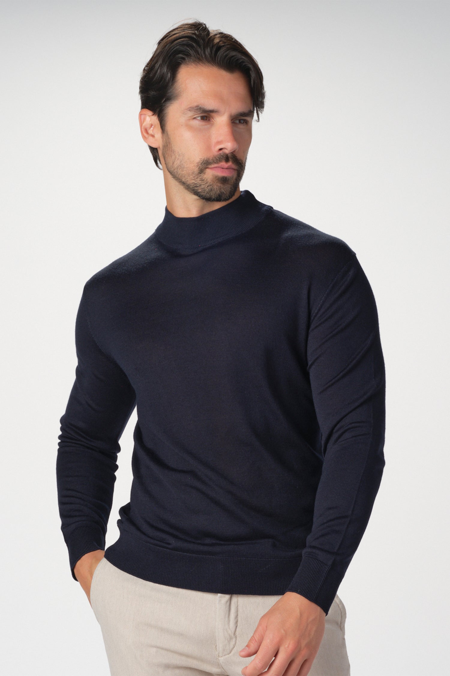 Garnet Men's Merino Wool Solid Mock Neck Long Sleeve Sweater BTK 7004