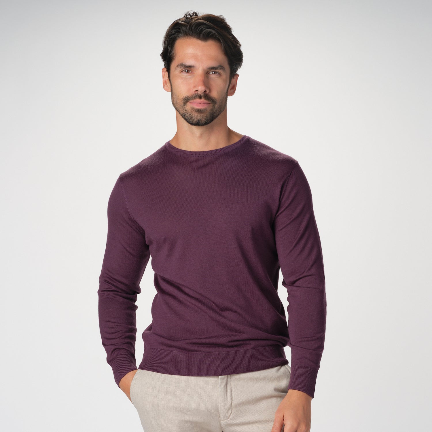 Merino Wool Solid Crew Neck Sweater