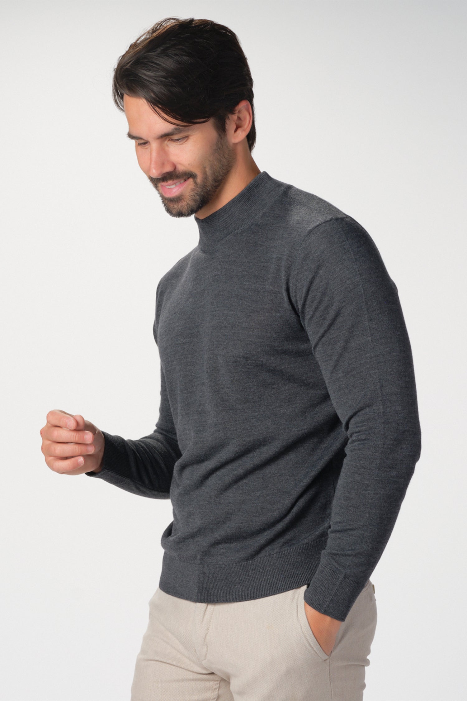 Merino Wool Solid Mock Neck Sweater