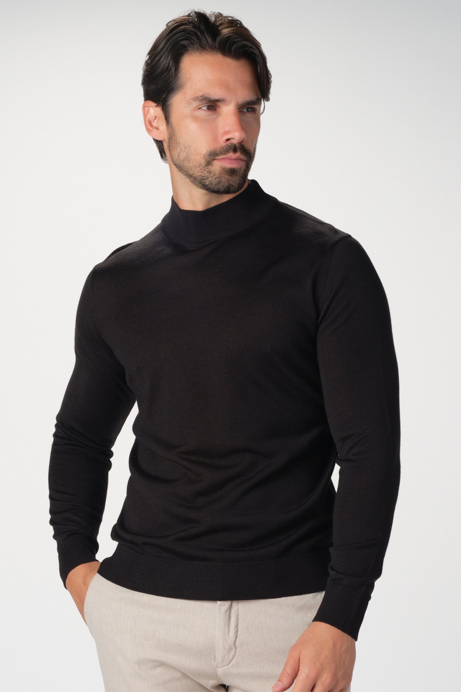 Merino Wool Solid Mock Neck Sweater