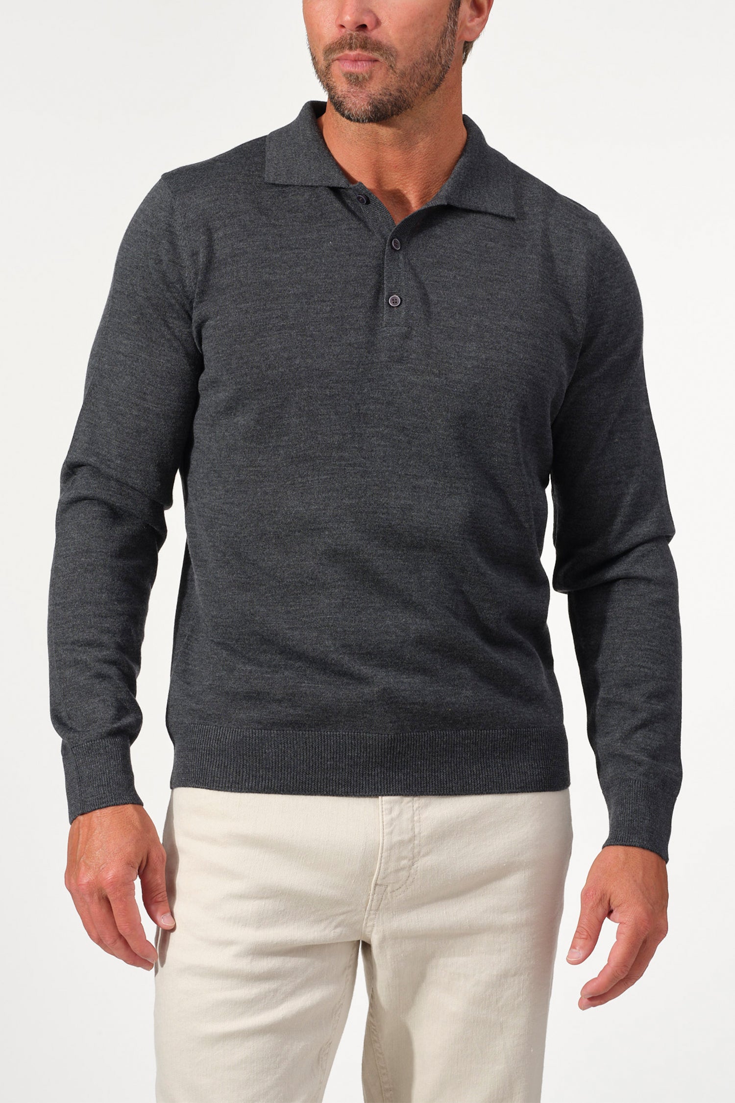 Merino Wool Solid Polo Sweater