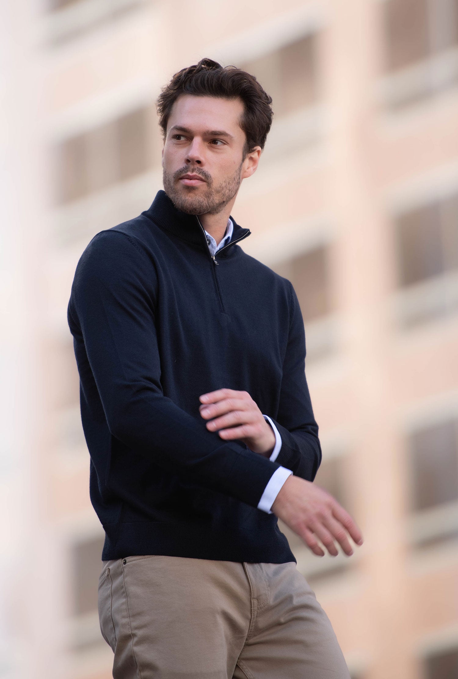 Merino Wool Solid Quarter Zip Sweater