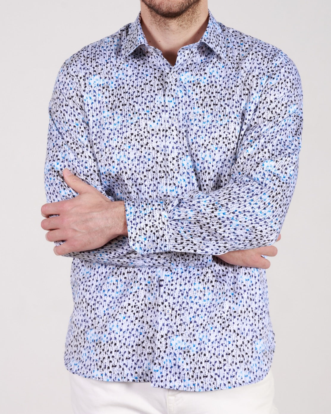 Abstract Geometric Printed Long Sleeve Cotton Shirt