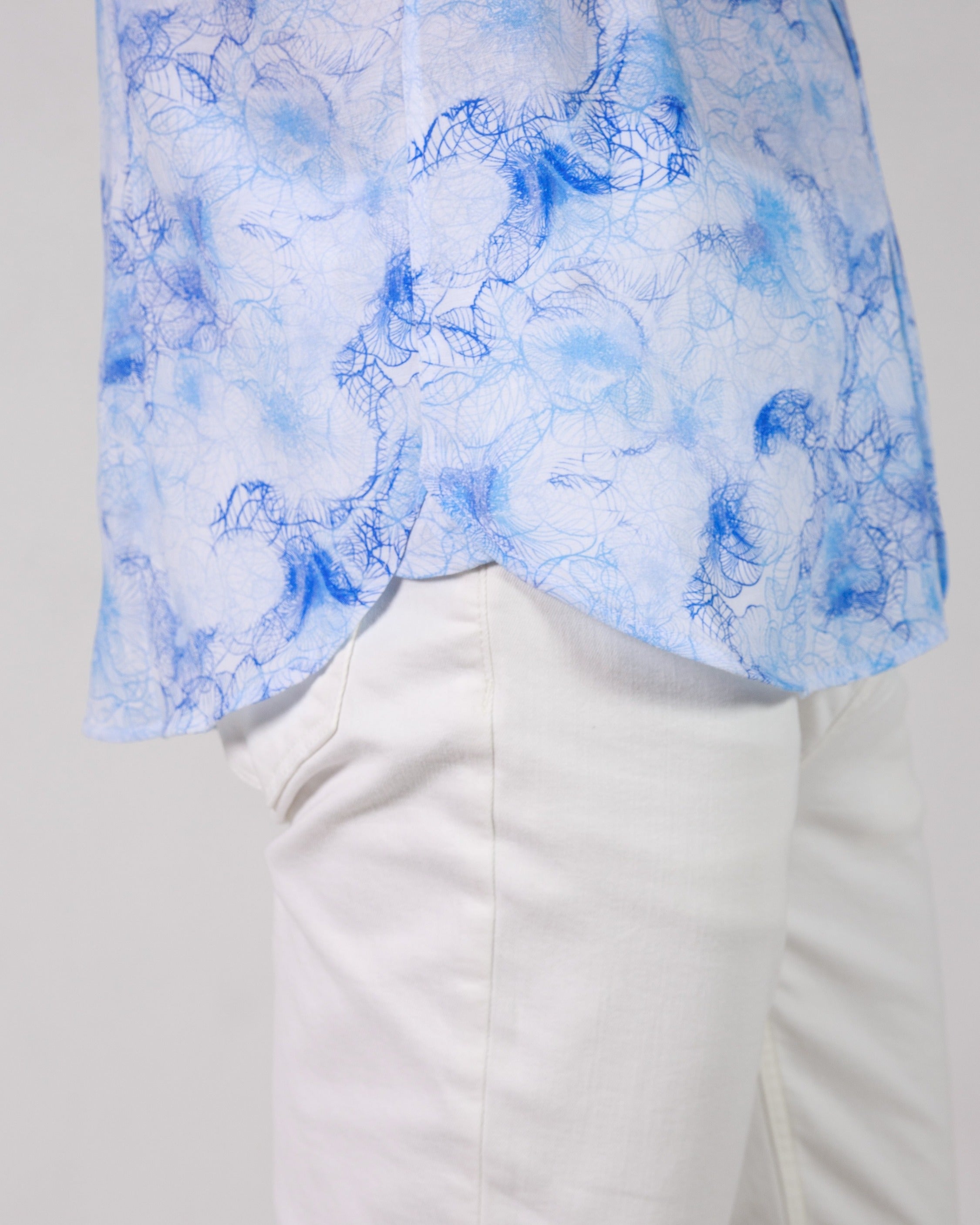 Abstract Floral Printed Short Sleeve Linen Shirt