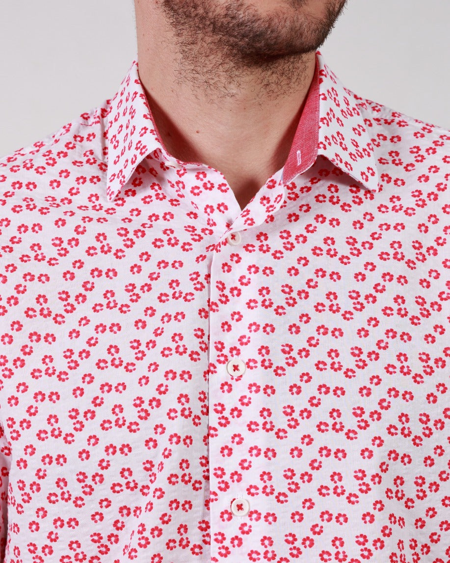 Garnet Men's Pink Printed Floral Stretch Short Sleeve Shirts