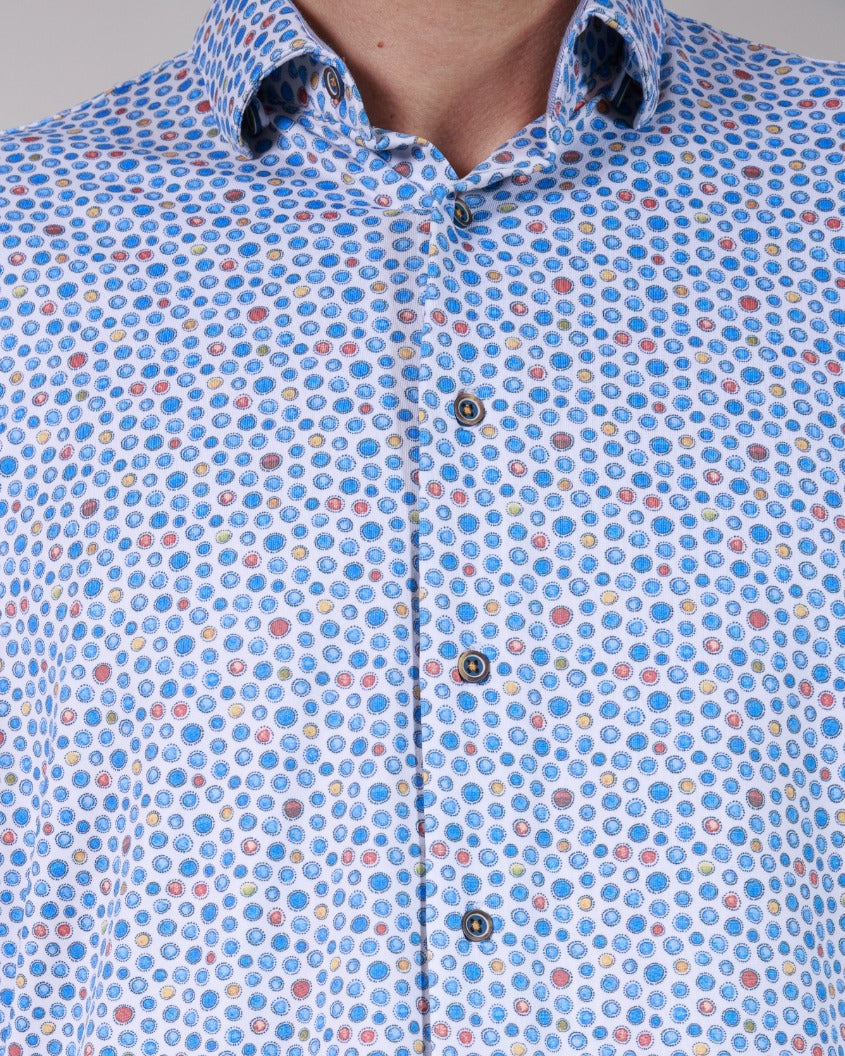 Geometric Dot Printed 8-Way Stretch Long Sleeve Cotton Shirt