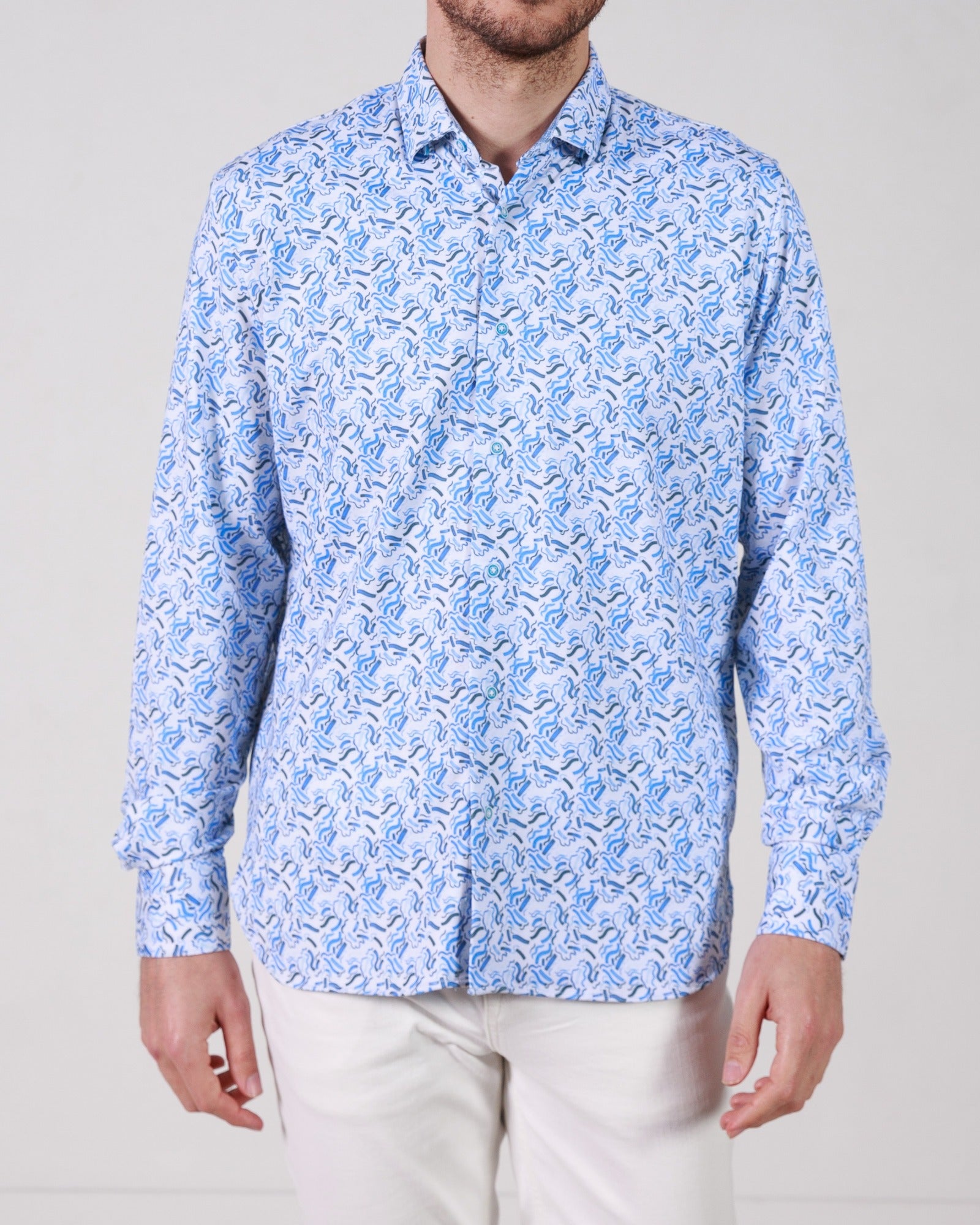 Abstract Printed 8-Way Stretch Long Sleeve Cotton Shirt