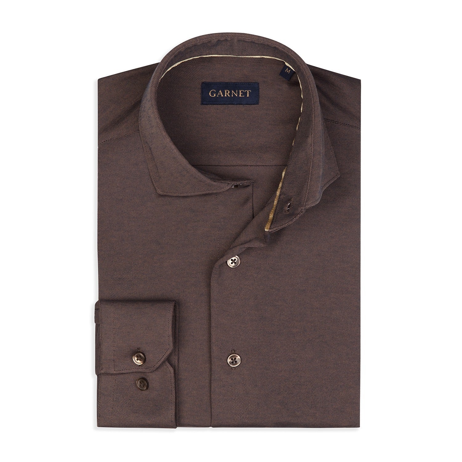 Solid B-Tech Italian Collar Jersey Shirt in Brown