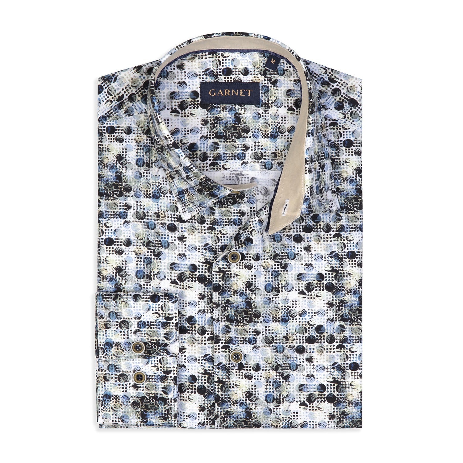 Beige Geometric Long Sleeve Cotton Shirt