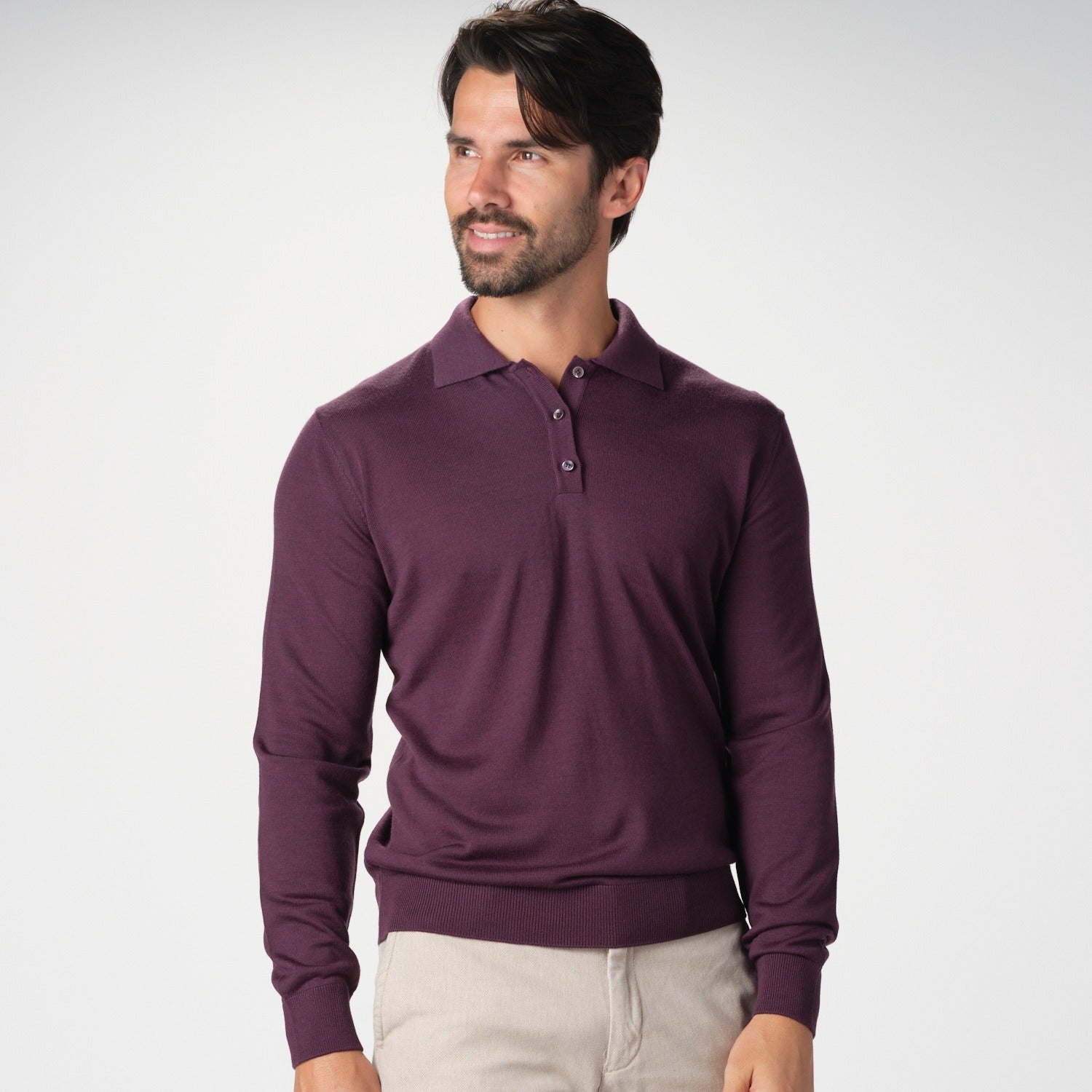 Polo with Buttons Merino Sweater in Wineberry